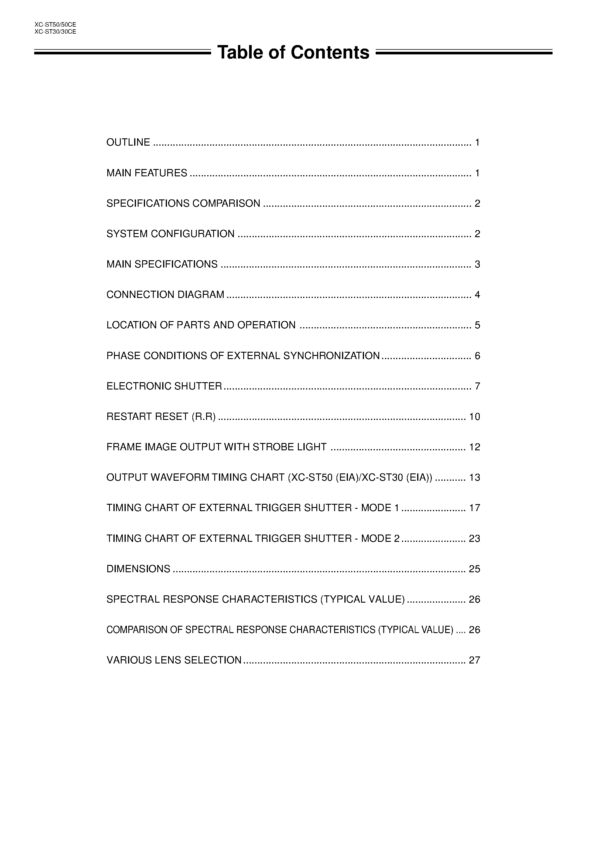 Datasheet XC-ST50CE page 2 Datasheet XC-ST50CE - CCD B/W VIDEO CAMERA MODULE page 2