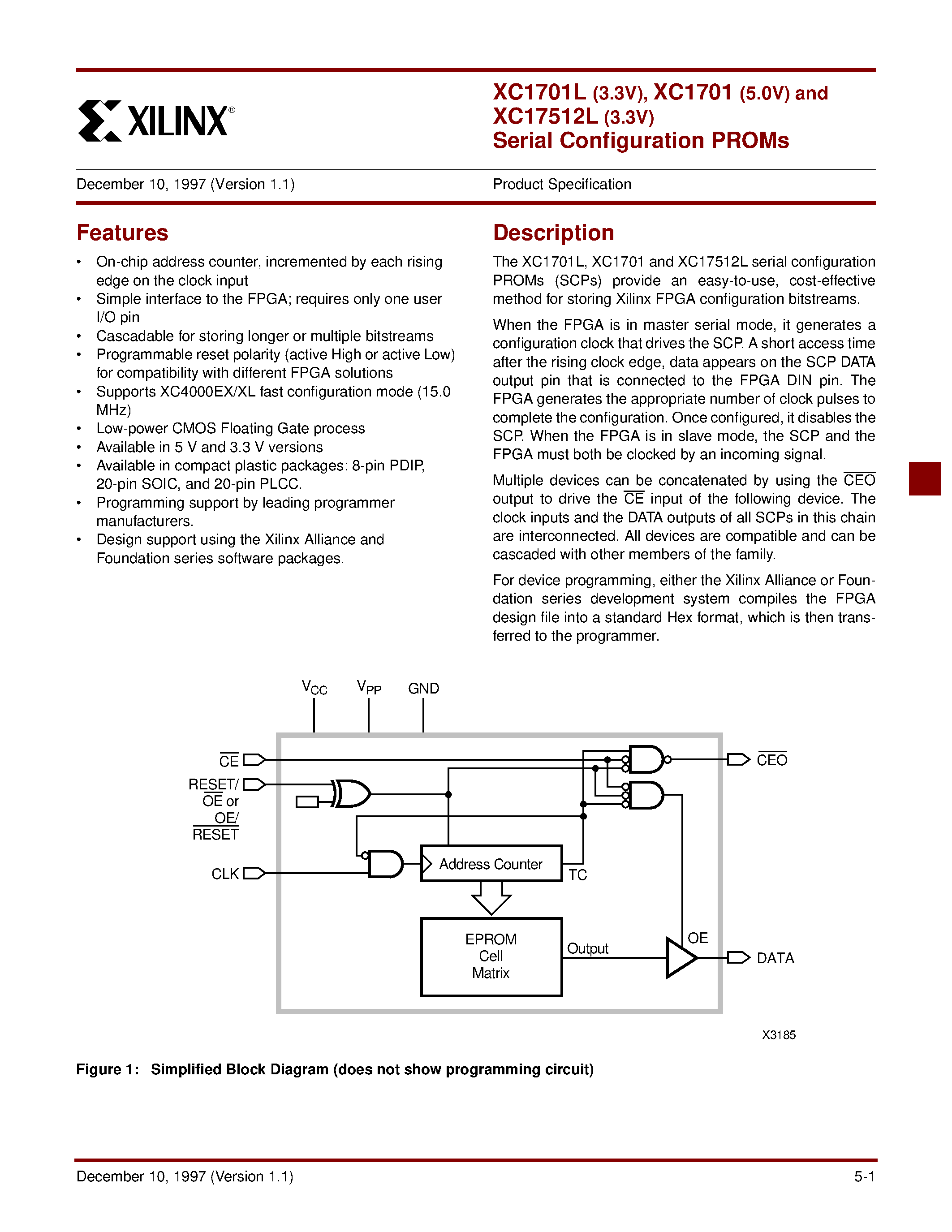 Datasheet XC1701L(3.3V) - Serial Configuration PROMs page 1