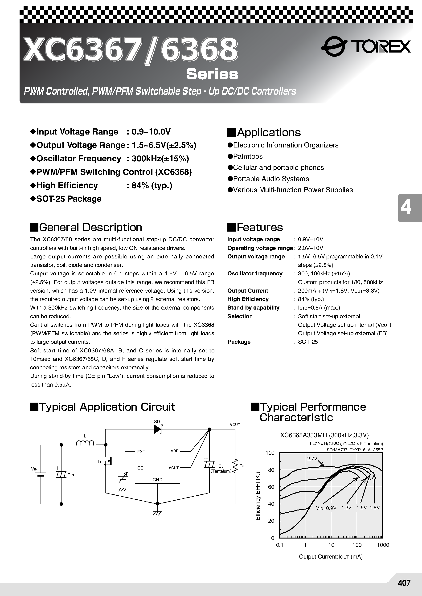 Datasheet XC6368D - PWM Controlled/ PWM/PFM Switchable Step-Up DC/DC Controllers page 1