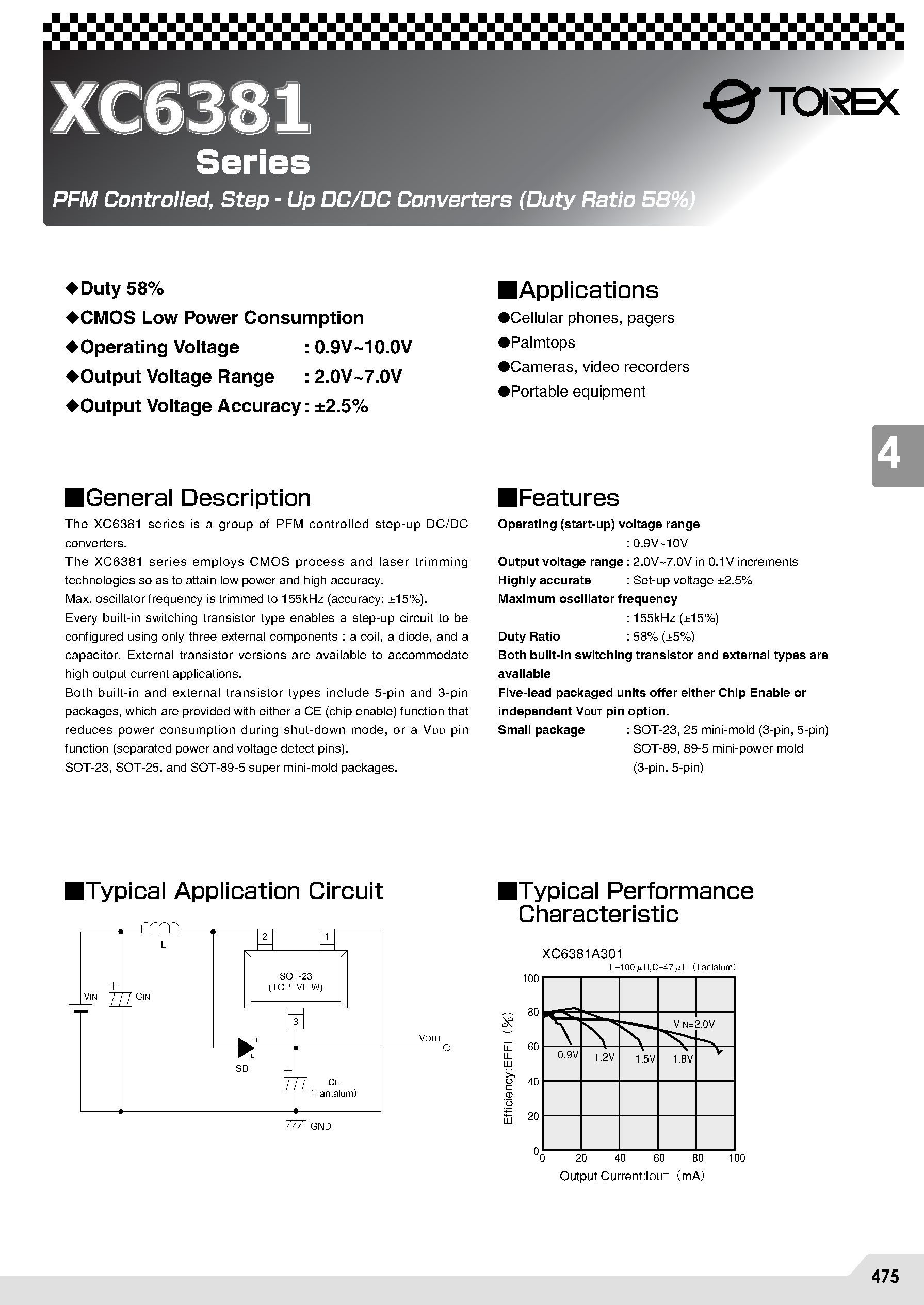 Datasheet XC6381 - PFM CONTROLLED STEP UP DC/DC CONVERTERS page 1