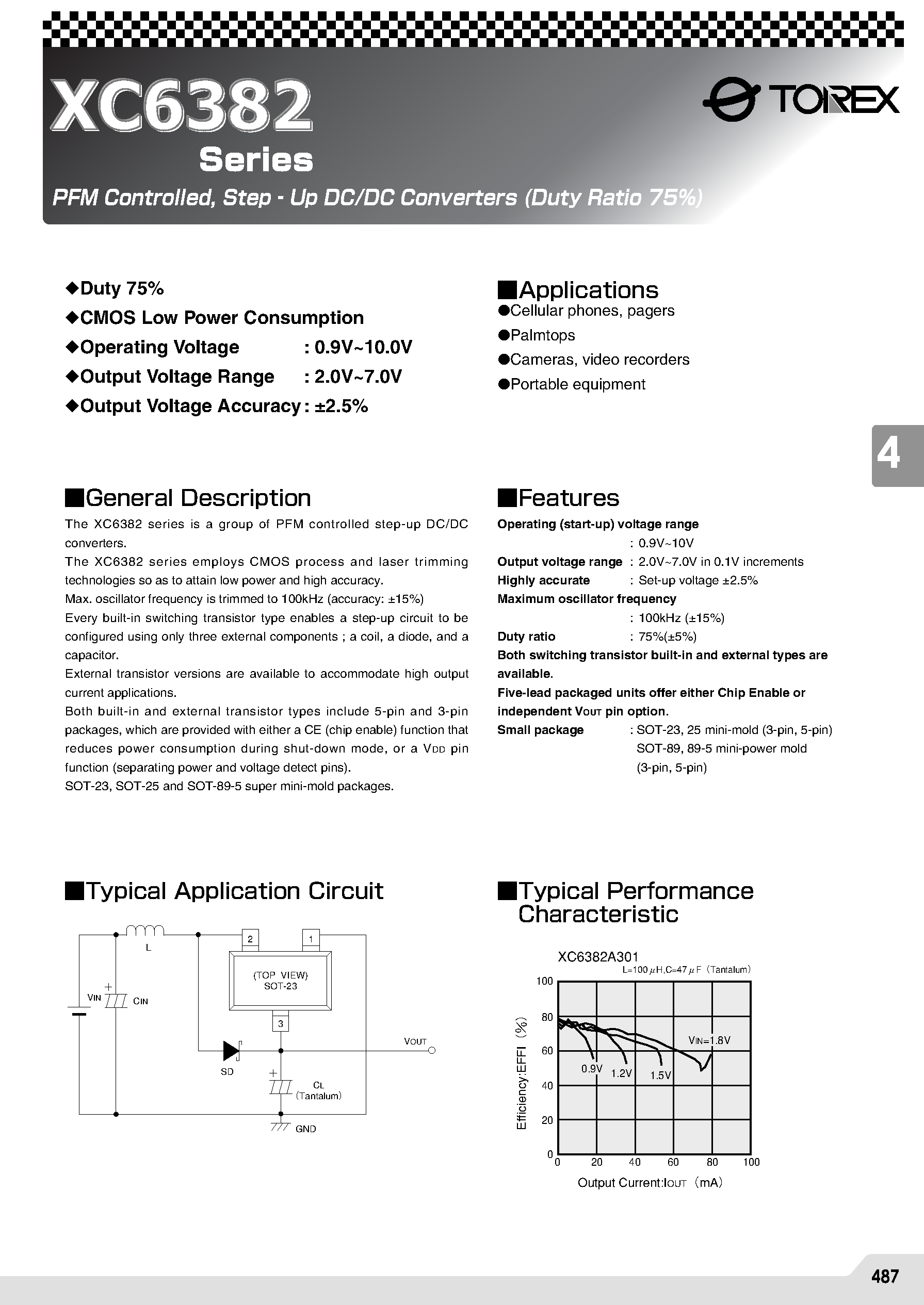 Datasheet XC6382 page 1 Datasheet XC6382 - PFM CONTROLLED STEP UP DC/DC CONVERTERS page 1