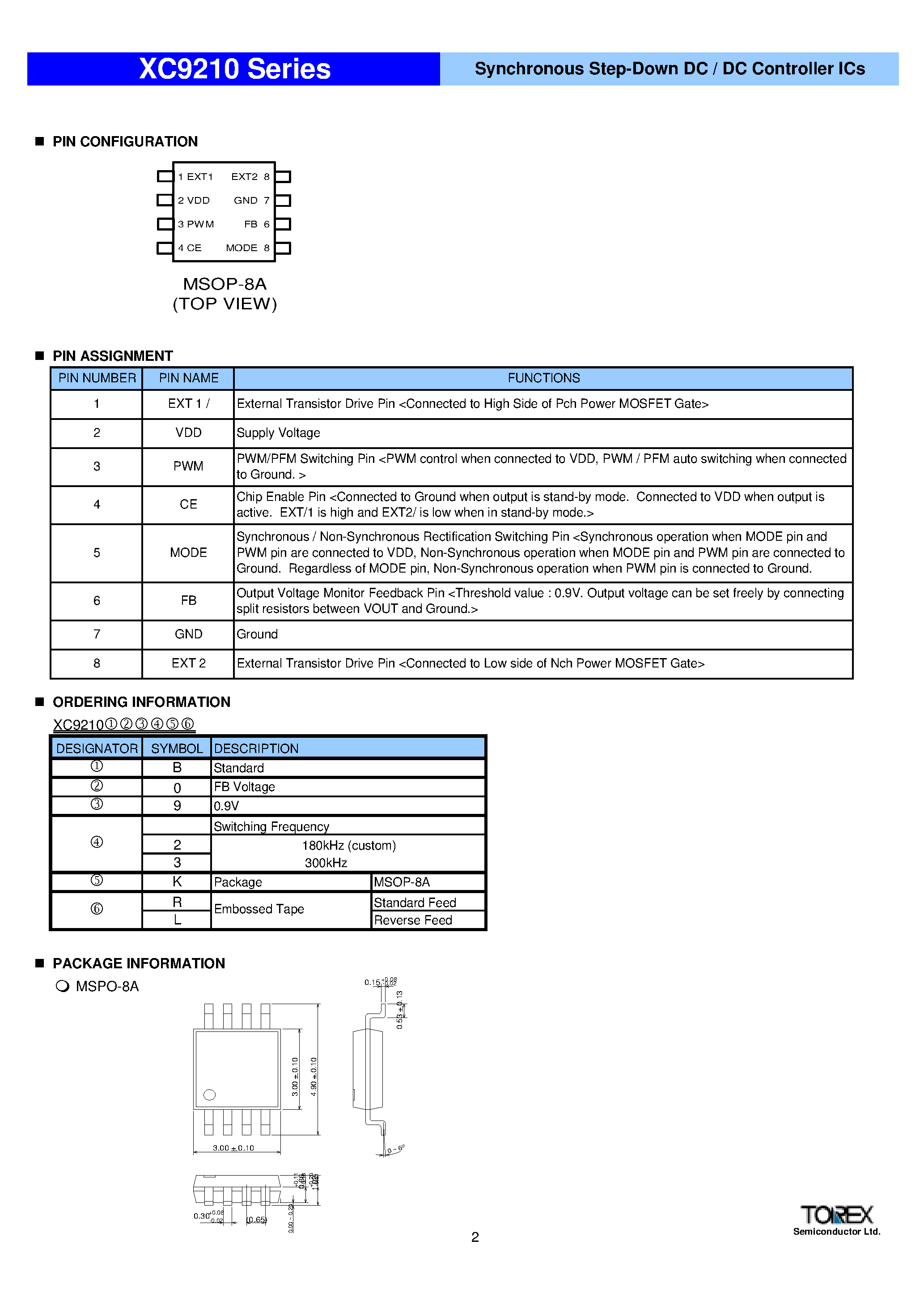 Даташит на микросхему XC9210 страница 2 Даташит XC9210 - Synchronous Step-Down DC / DC Controller ICs страница 2