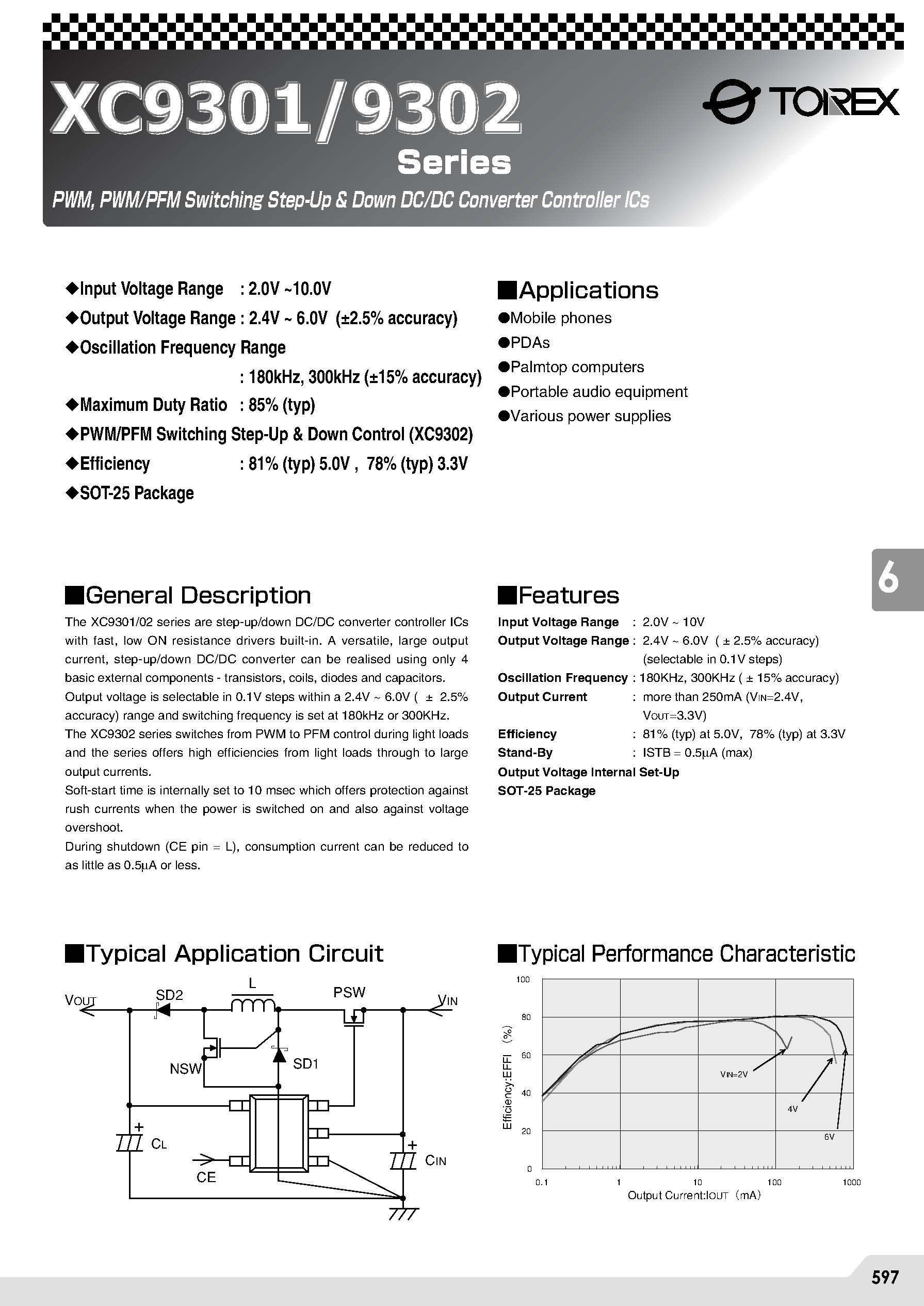 Datasheet Xc9302 - PWM/ PWM/PFM Switching Step-Up & Down DC/DC Converter Controller ICs page 1