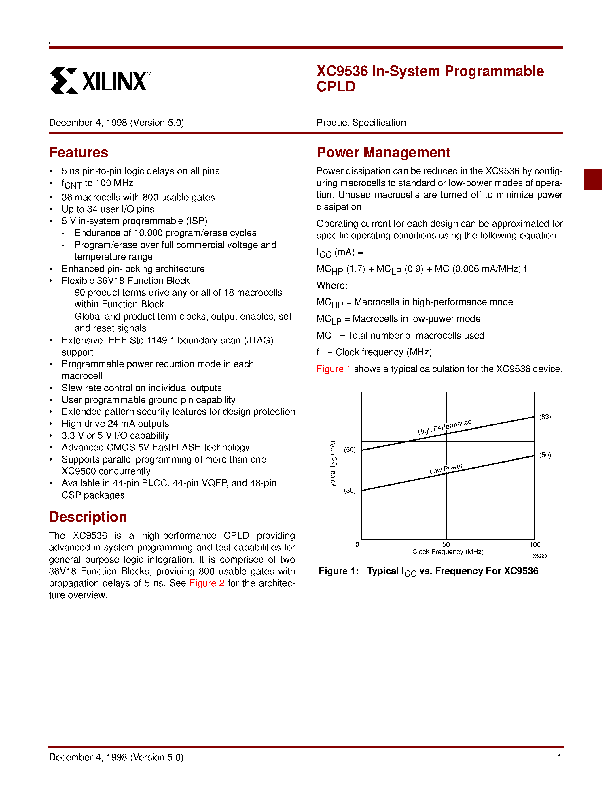 Datasheet XC9536-7 - XC9536 In-System Programmable CPLD page 1