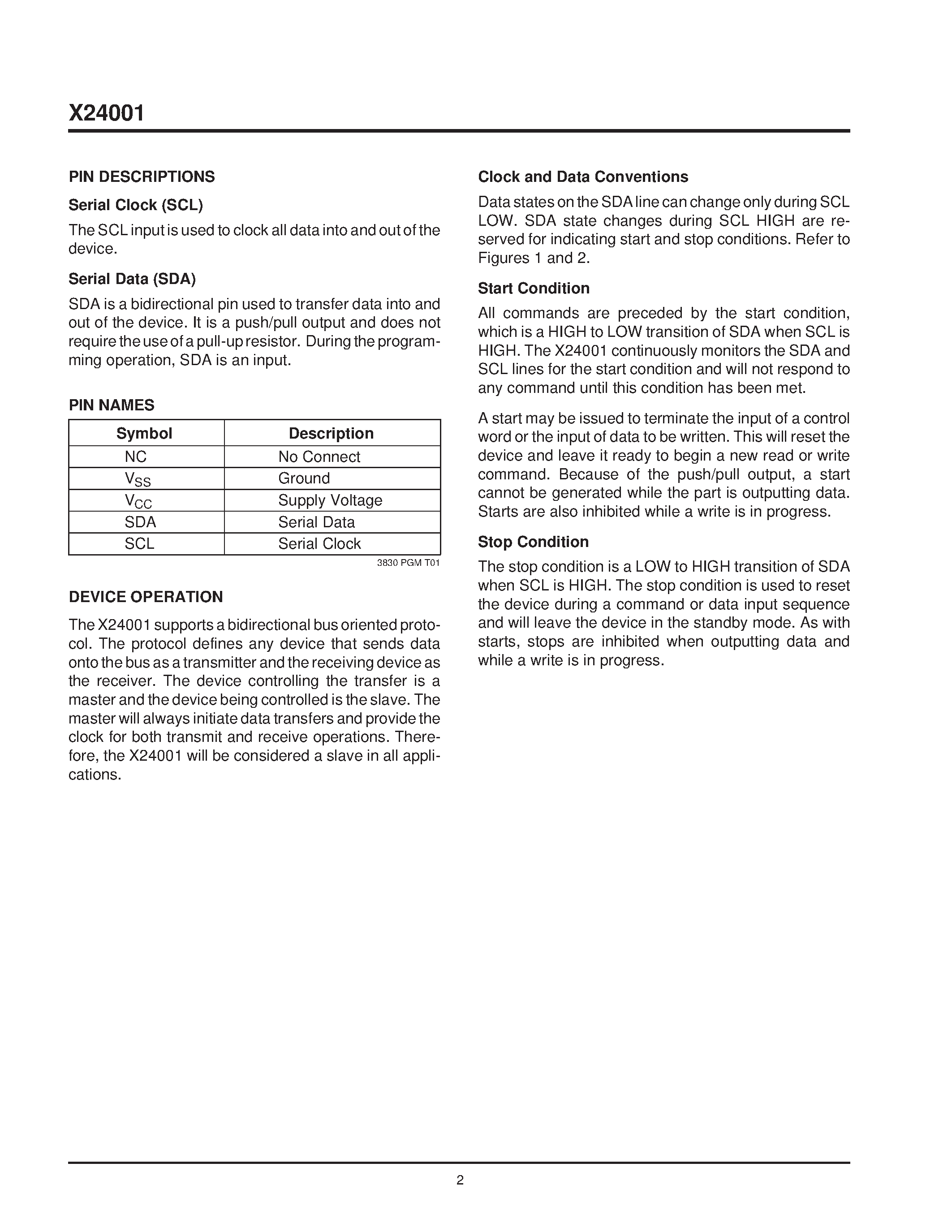 Datasheet X24001MM-3 page 2 Datasheet X24001MM-3 - IdentiPROM page 2