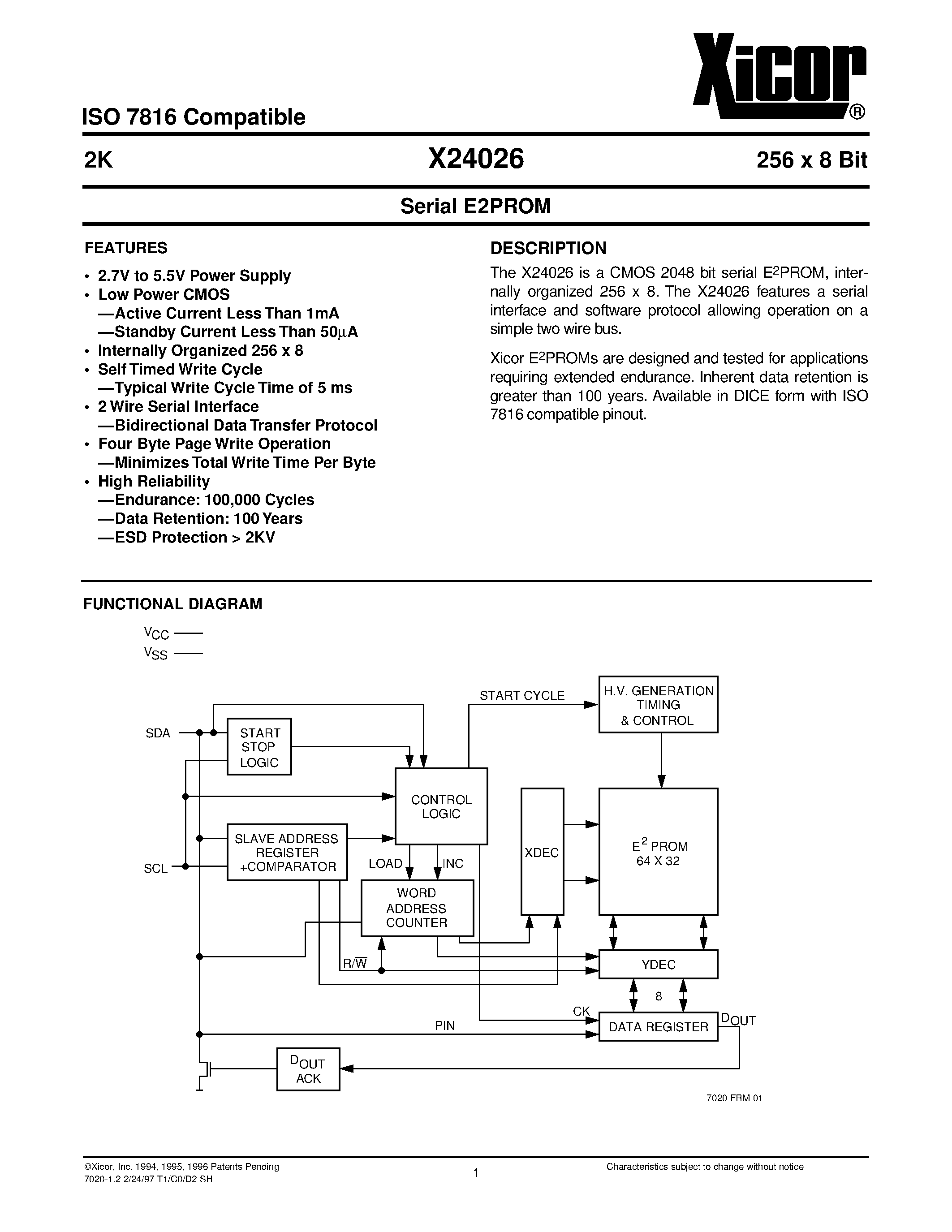 Datasheet X24026W-2.7 - Serial E2PROM page 1