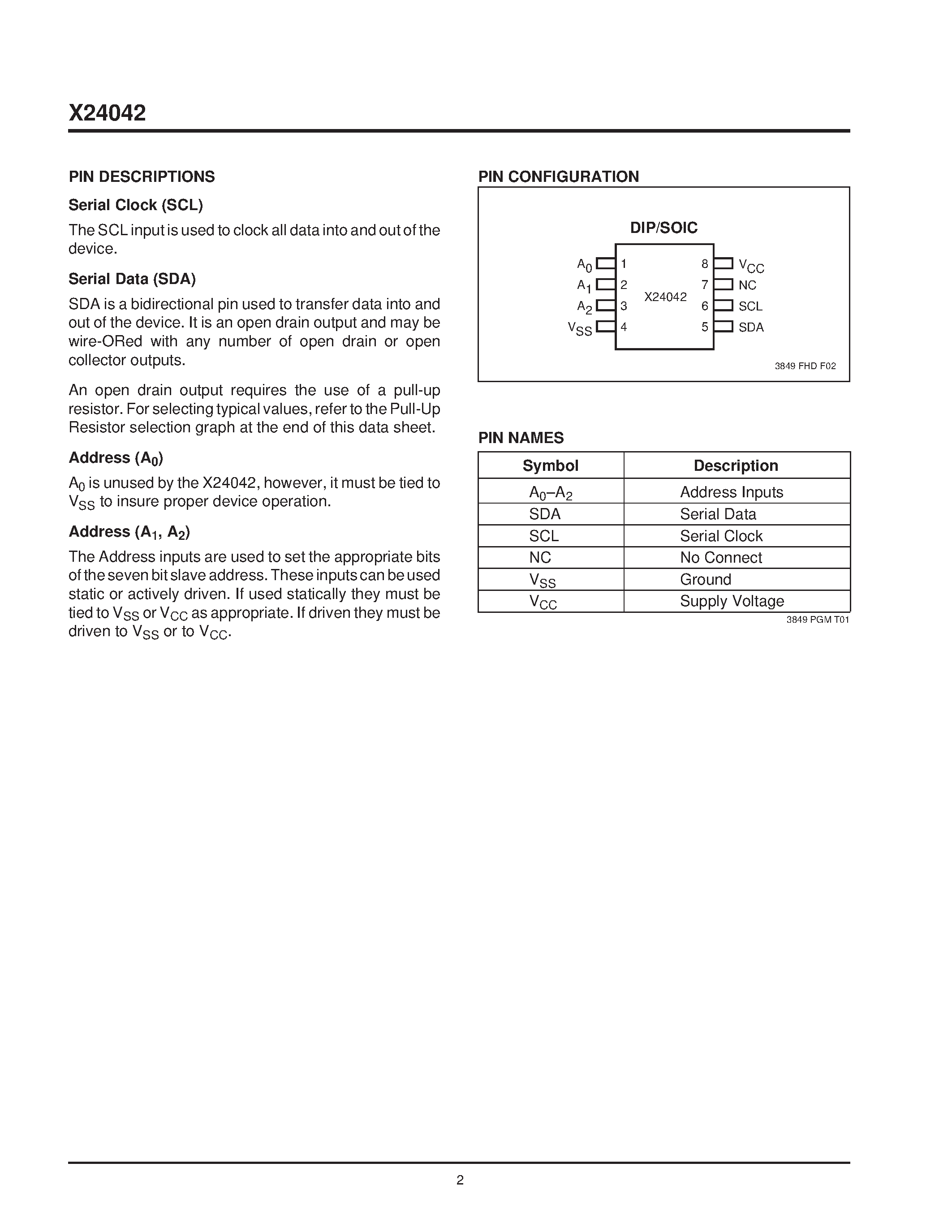 Datasheet X24042S8M-2.7 page 2 Datasheet X24042S8M-2.7 - Serial E2PROM page 2