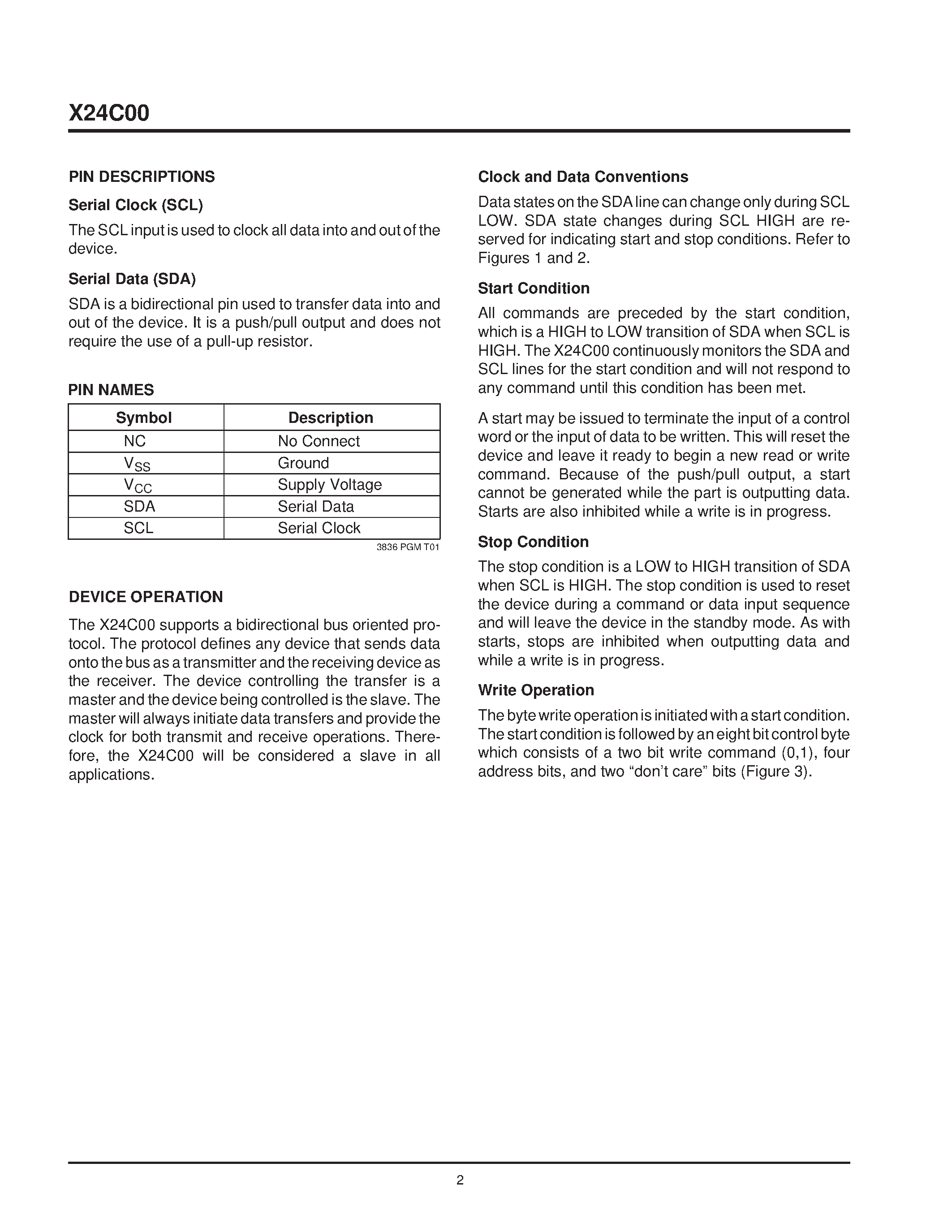 Datasheet X24C00M-2.7 - Serial E2PROM page 2