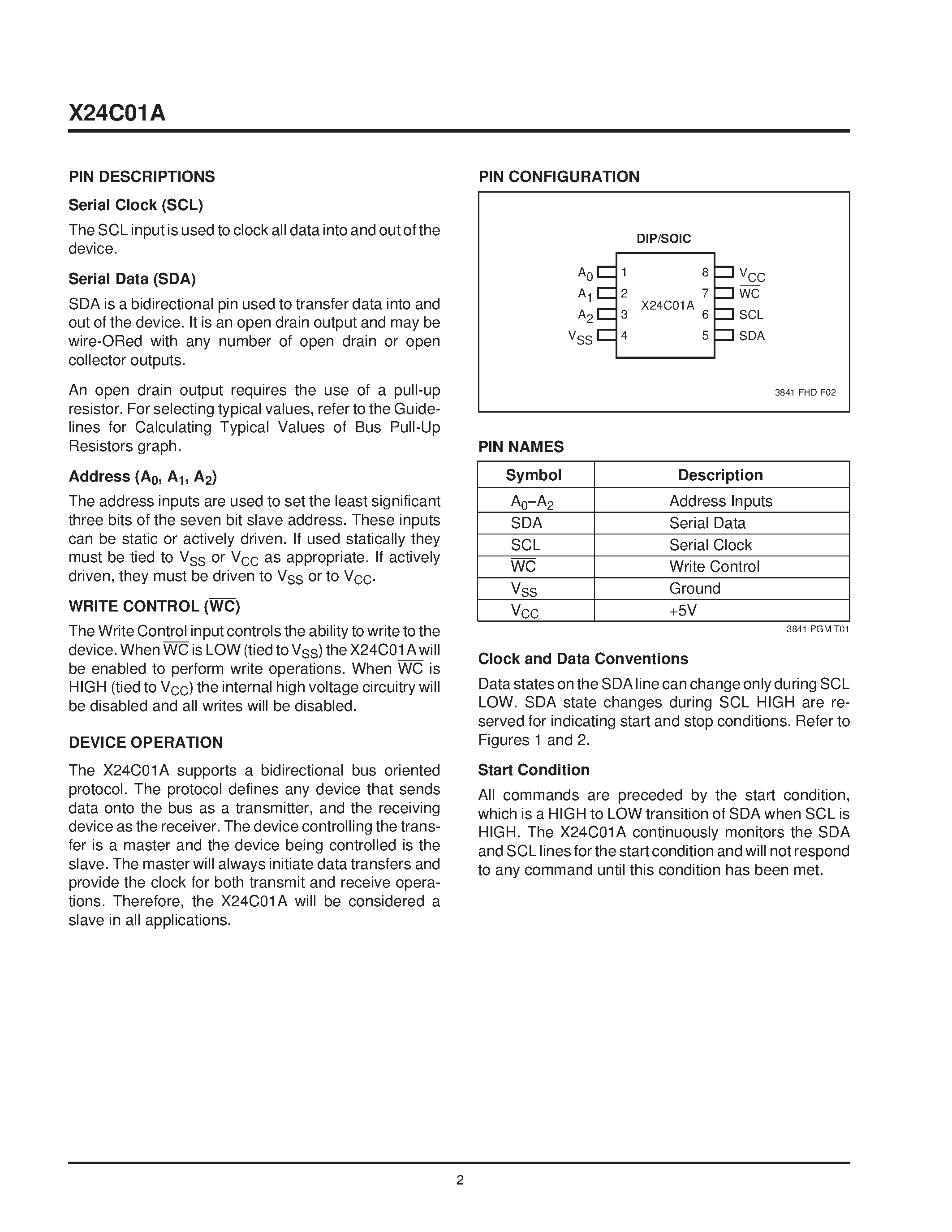 Datasheet X24C01APM-3 - Serial E2PROM page 2