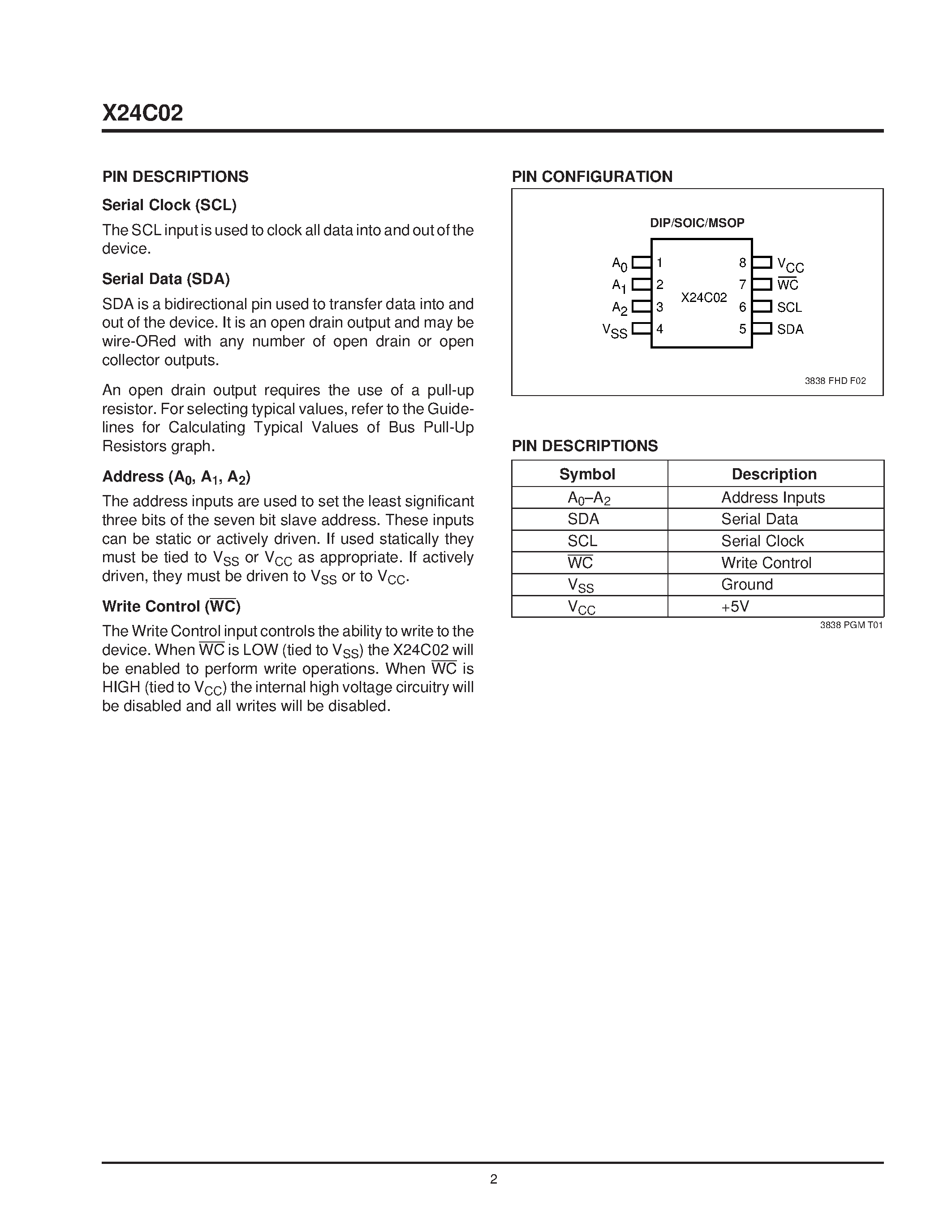 Datasheet X24C02S8I-2.7 - Serial E2PROM page 2