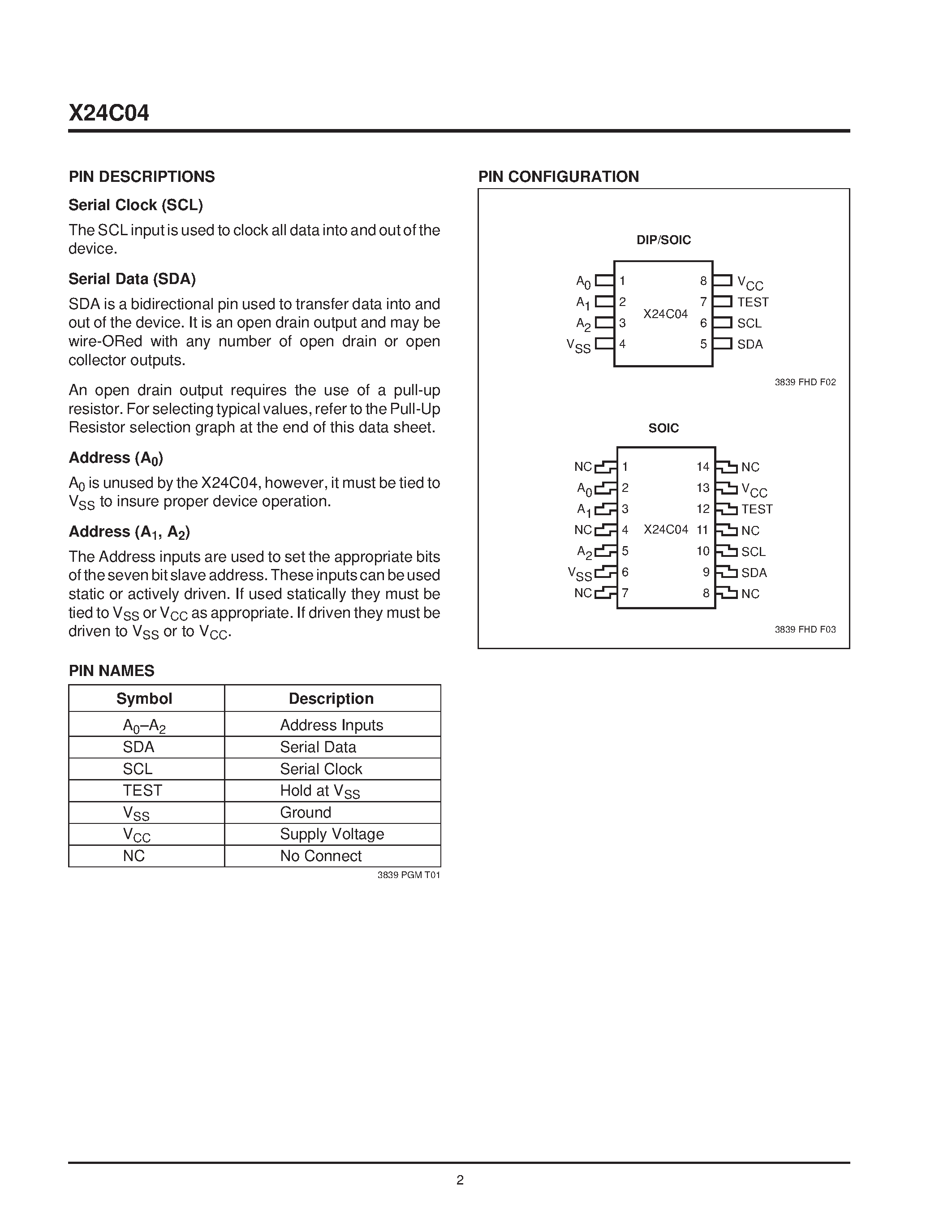 Datasheet X24C04S8M-3 - Serial E2PROM page 2