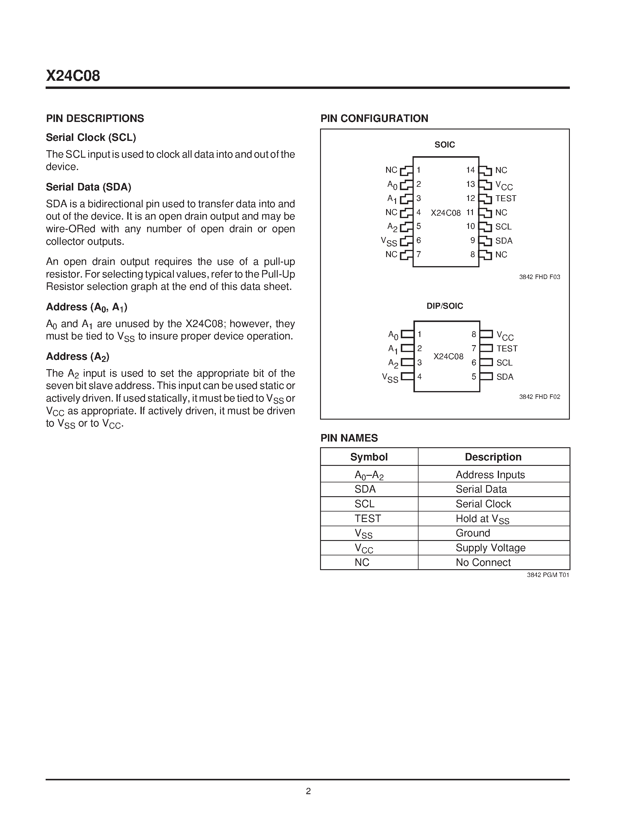 Datasheet X24C08P-3 - Serial E2PROM page 2