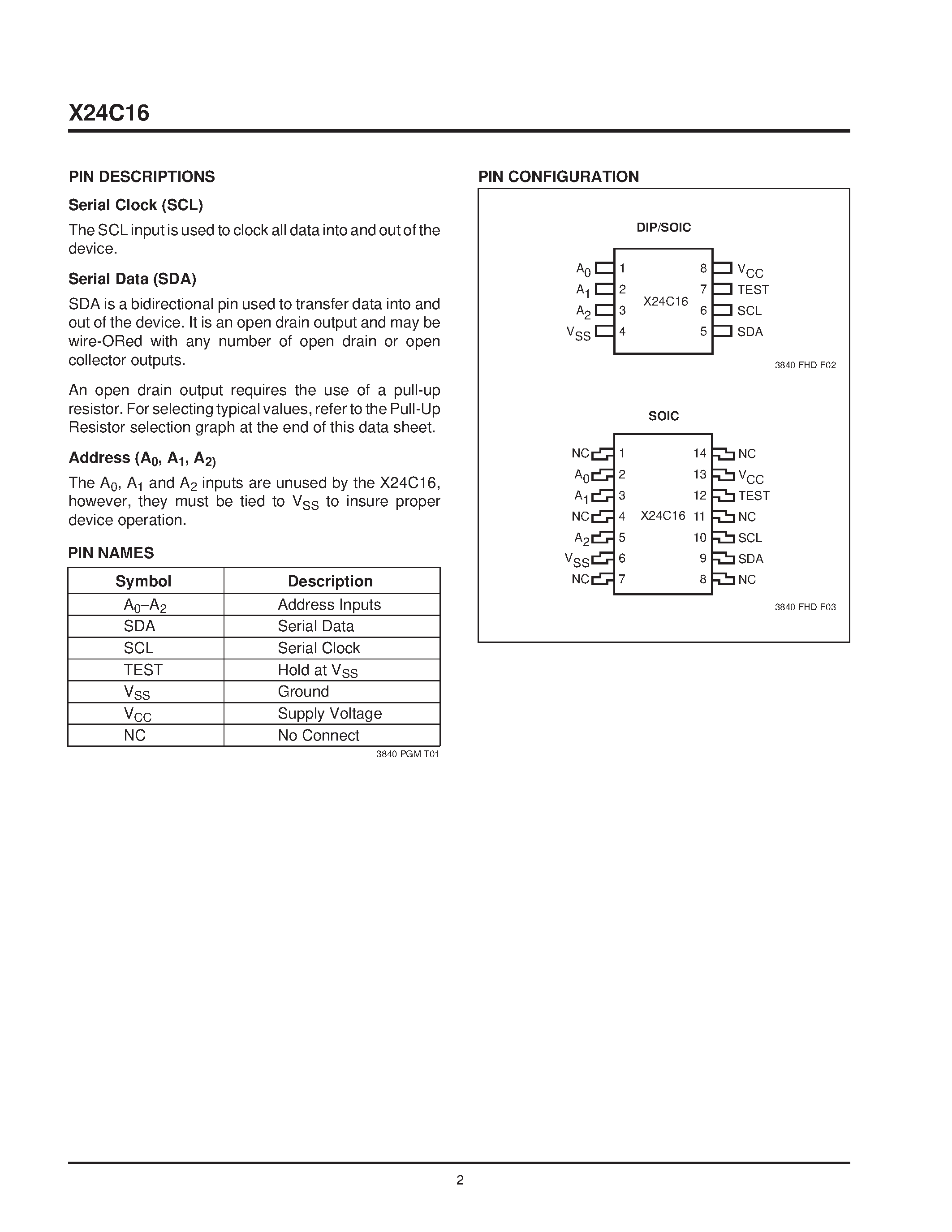 Datasheet X24C16S8M-2.7 - Serial E2PROM page 2