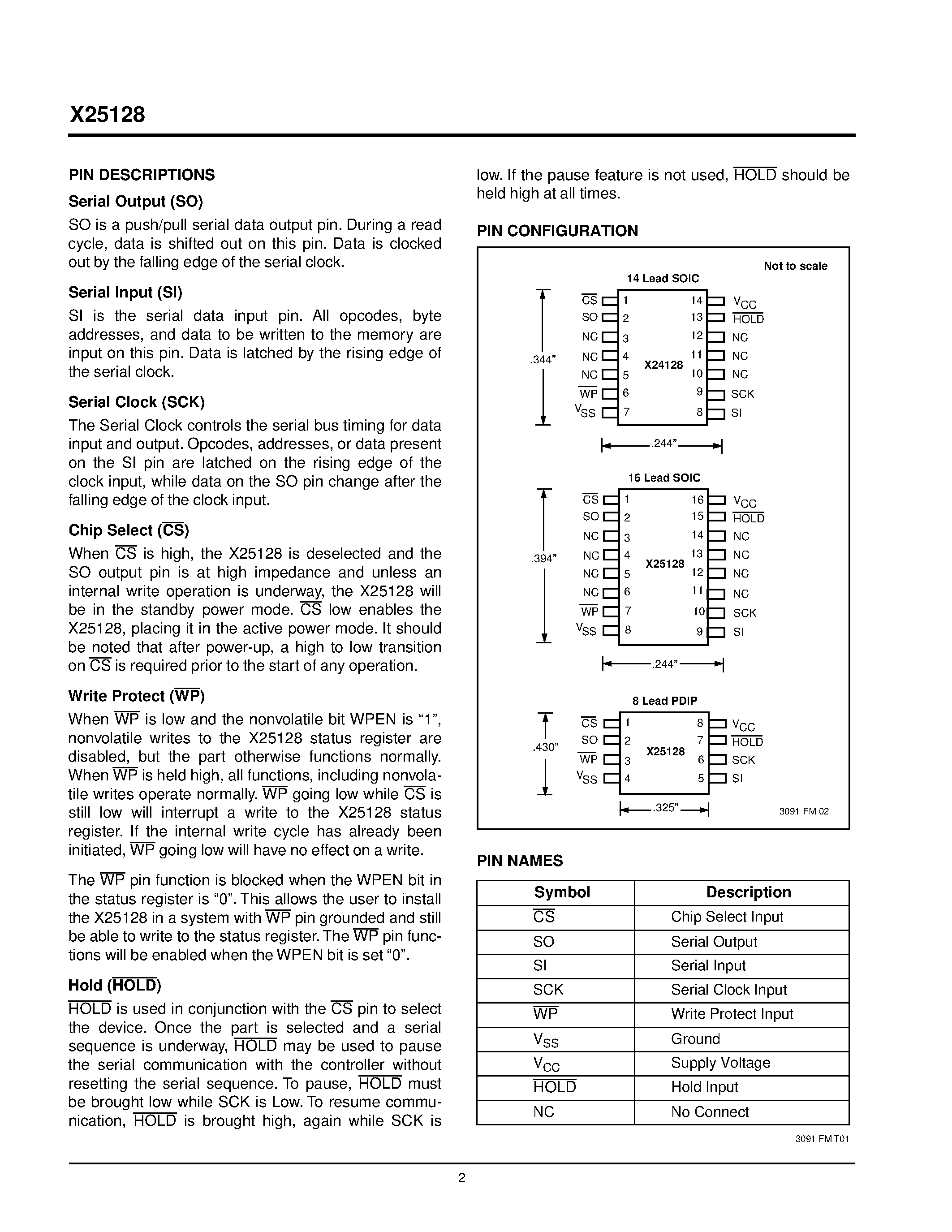 Datasheet X25128P - SPI Serial E 2 PROM with Block Lock TM Protection page 2