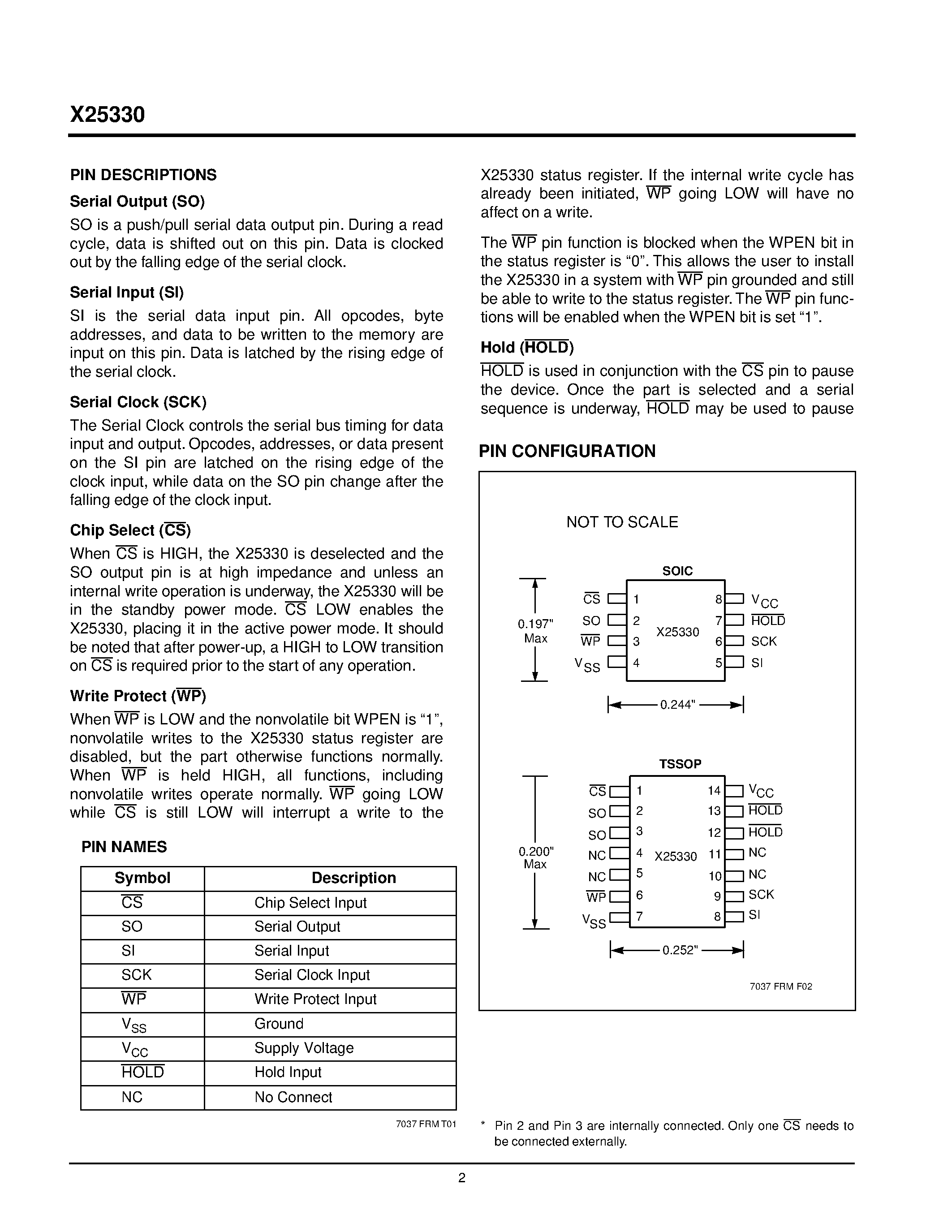 Datasheet X25330V14I-2.5 page 2 Datasheet X25330V14I-2.5 - 5MHz SPI Serial E 2 PROM with Block Lock TM Protection page 2