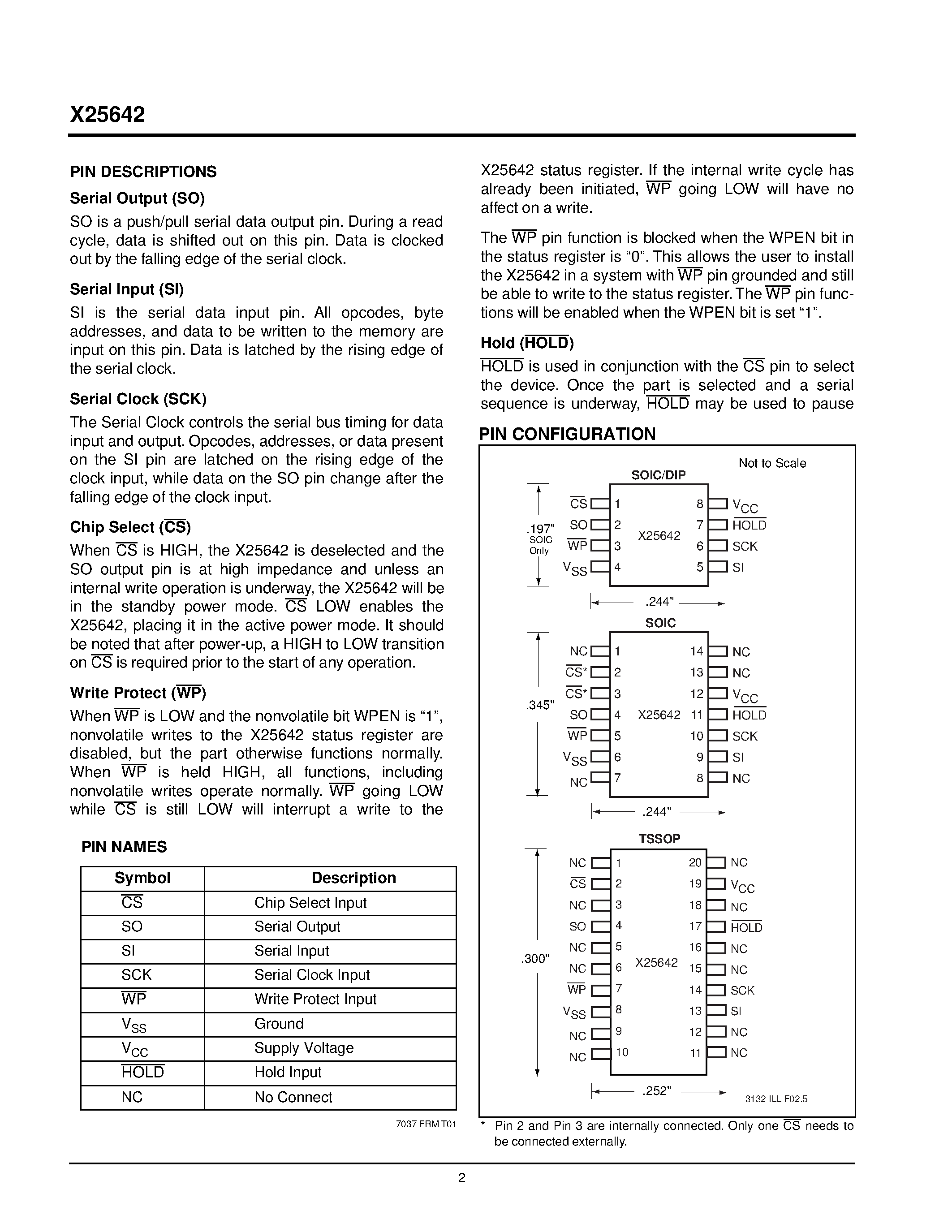 Datasheet X25642S-2.7 page 2 Datasheet X25642S-2.7 - Advanced SPI Serial E 2 PROM with Block Lock TM Protection page 2