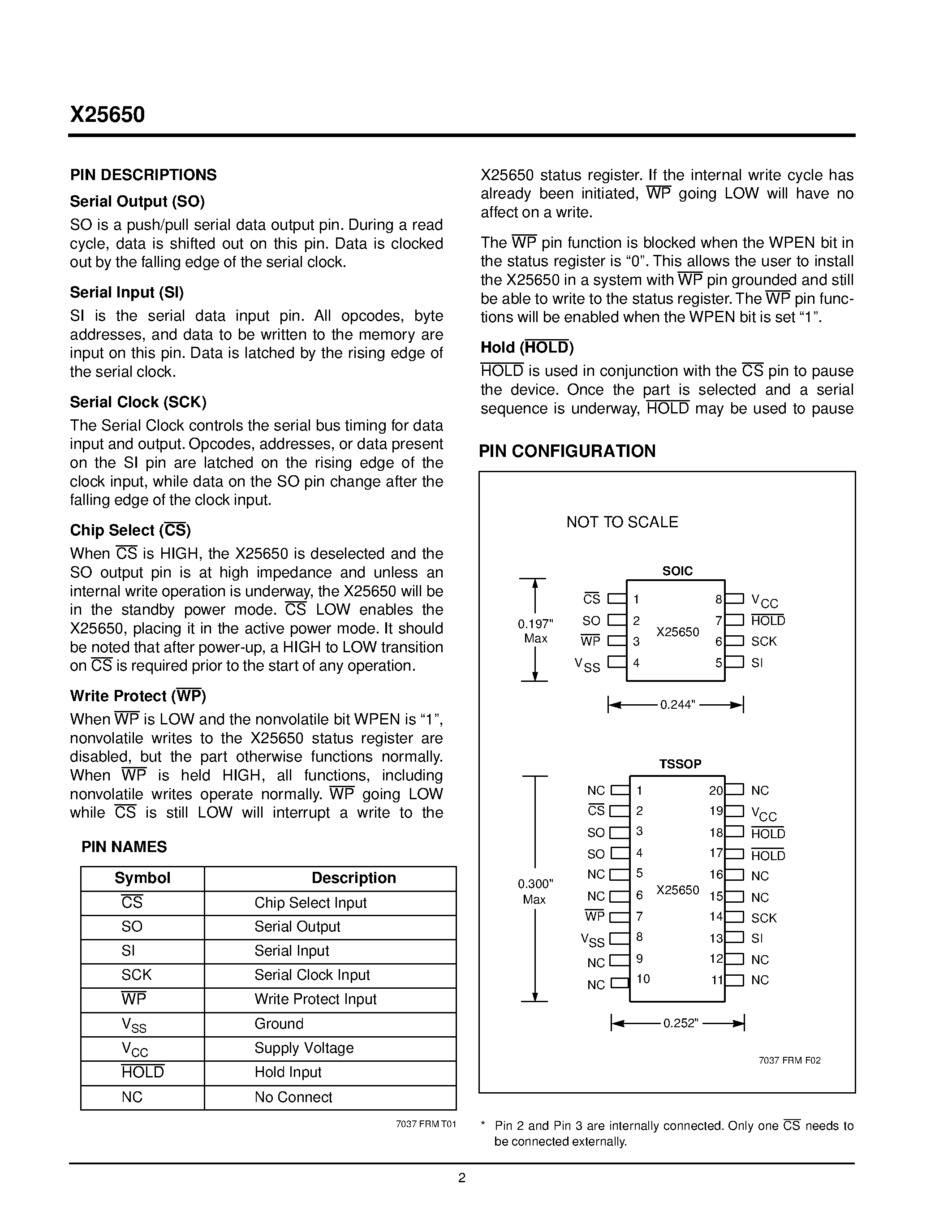 Datasheet X25650S8 page 2 Datasheet X25650S8 - 5MHz SPI Serial E 2 PROM with Block Lock TM Protection page 2