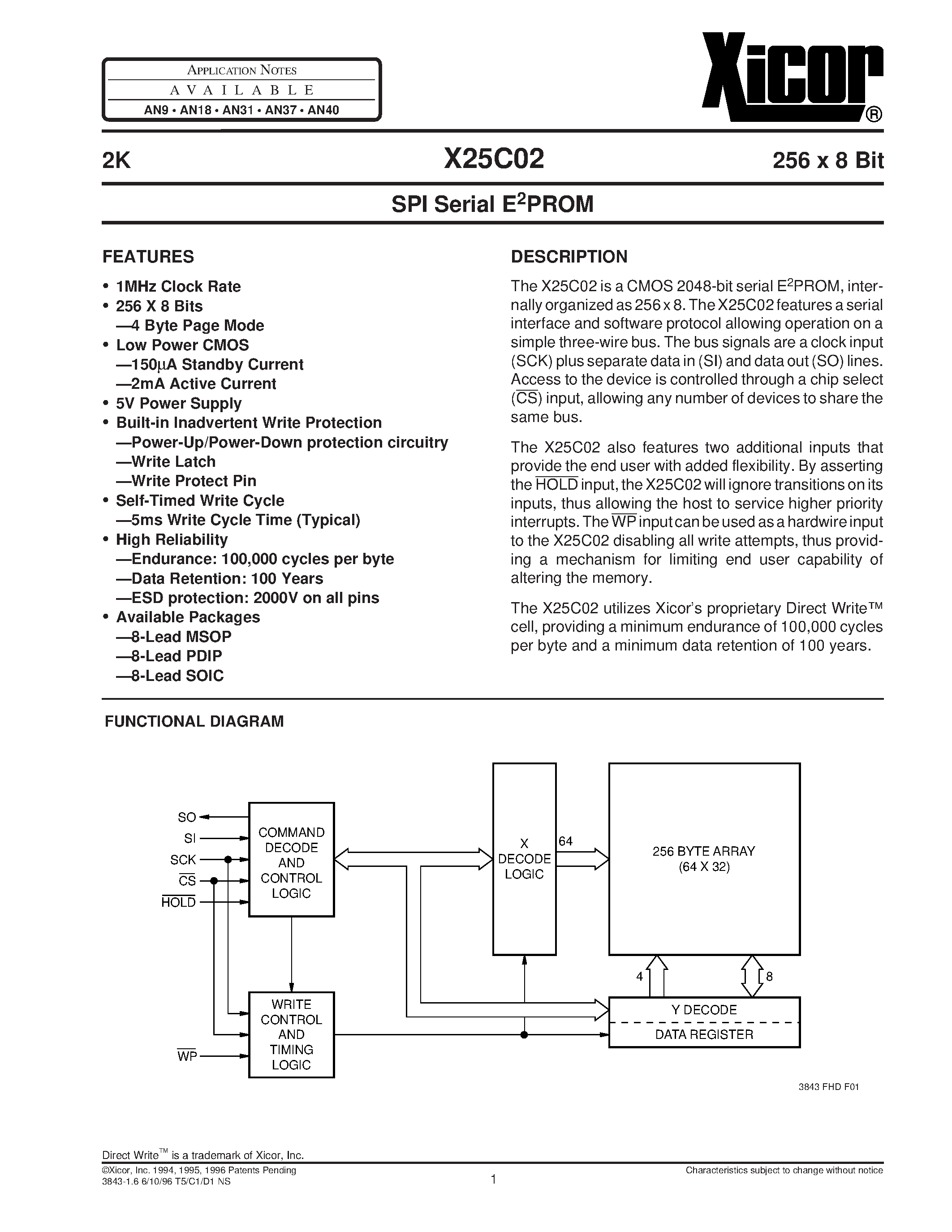 Datasheet X25C02MM - SPI Serial E2PROM page 1