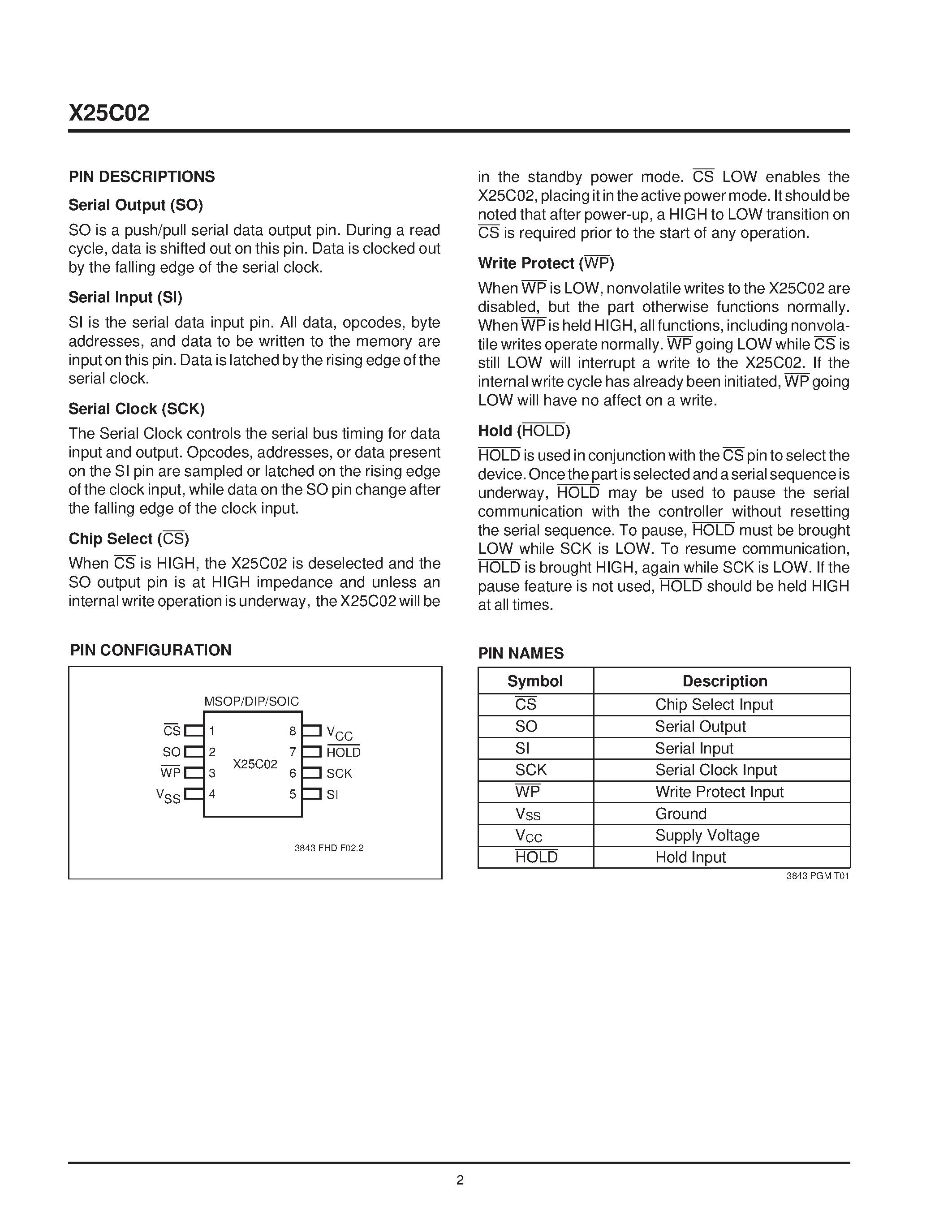 Datasheet X25C02SM - SPI Serial E2PROM page 2