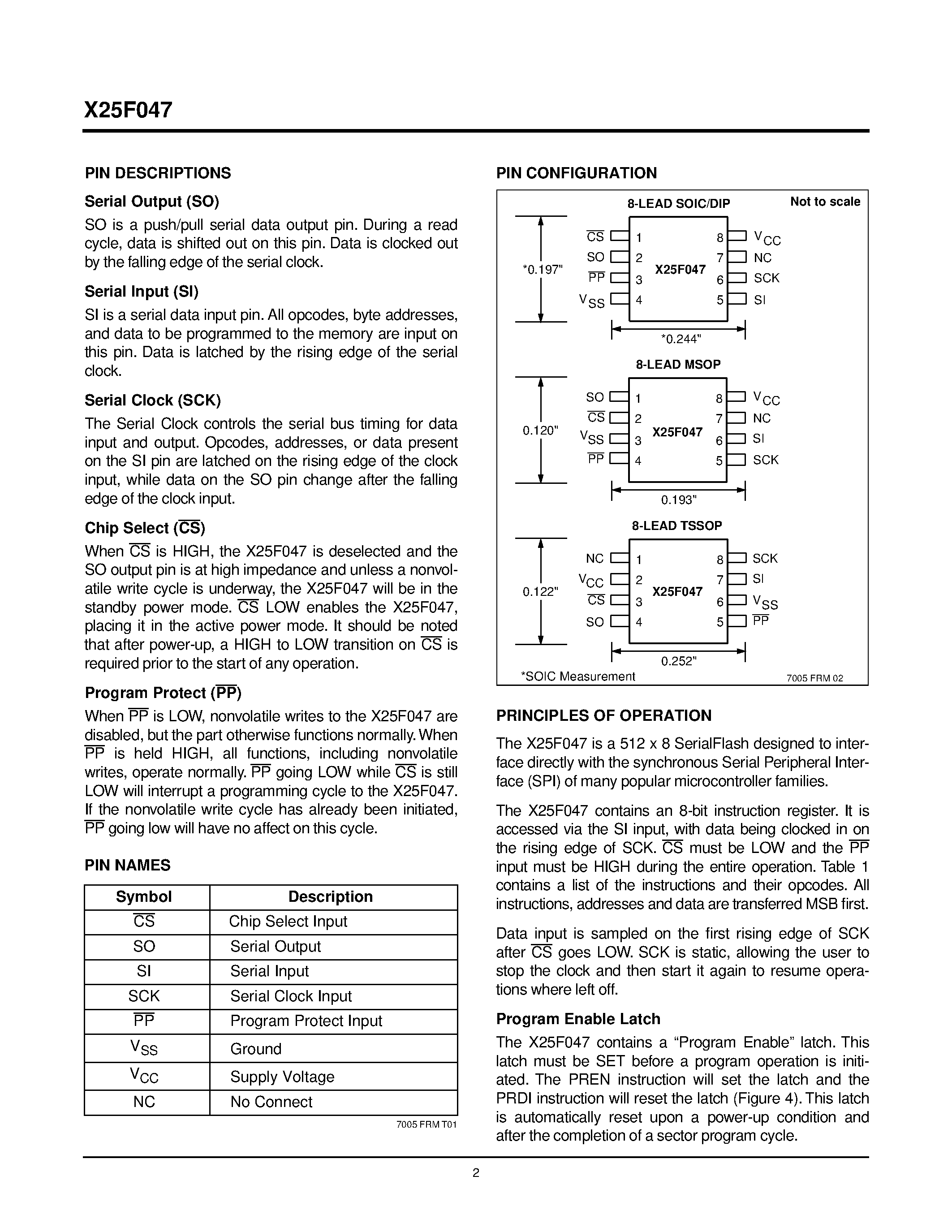 Datasheet X25F047MI-5 - SPI SerialFlash with Block Lock TM Protection page 2