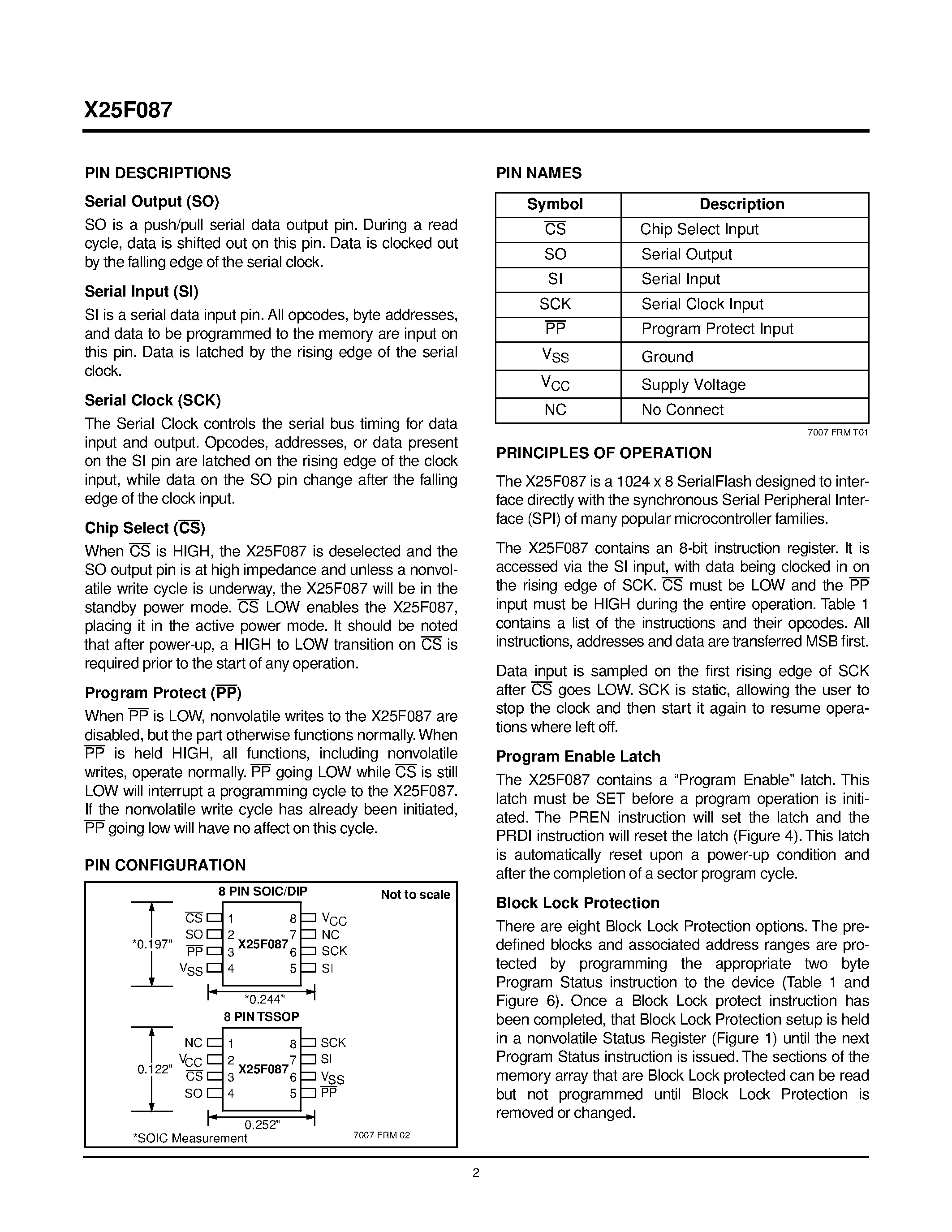 Datasheet X25F087VI page 2 Datasheet X25F087VI - SPI SerialFlash with Block Lock TM Protection page 2