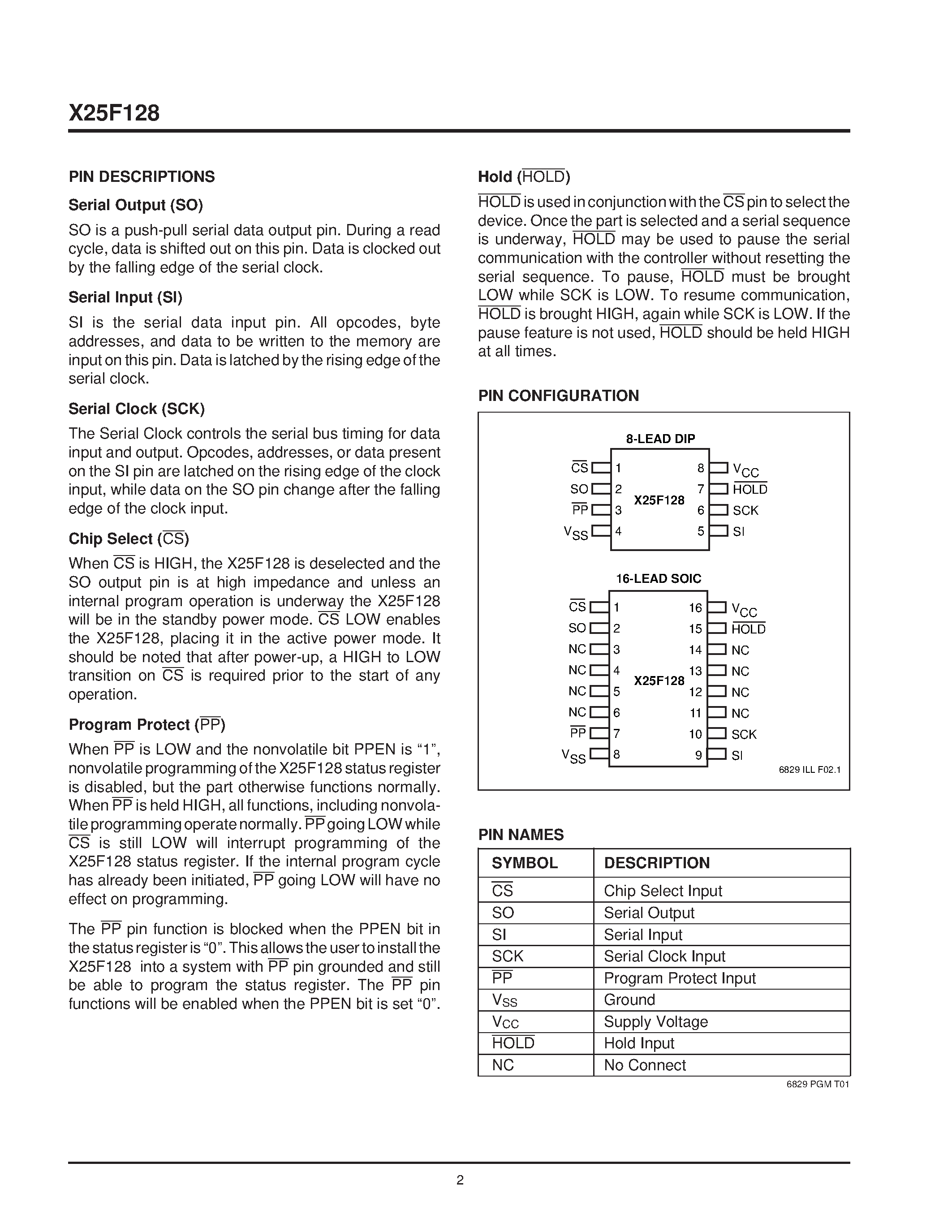 Datasheet X25F128SI-5 - SerialFlash Memory With Block Lock Protection page 2