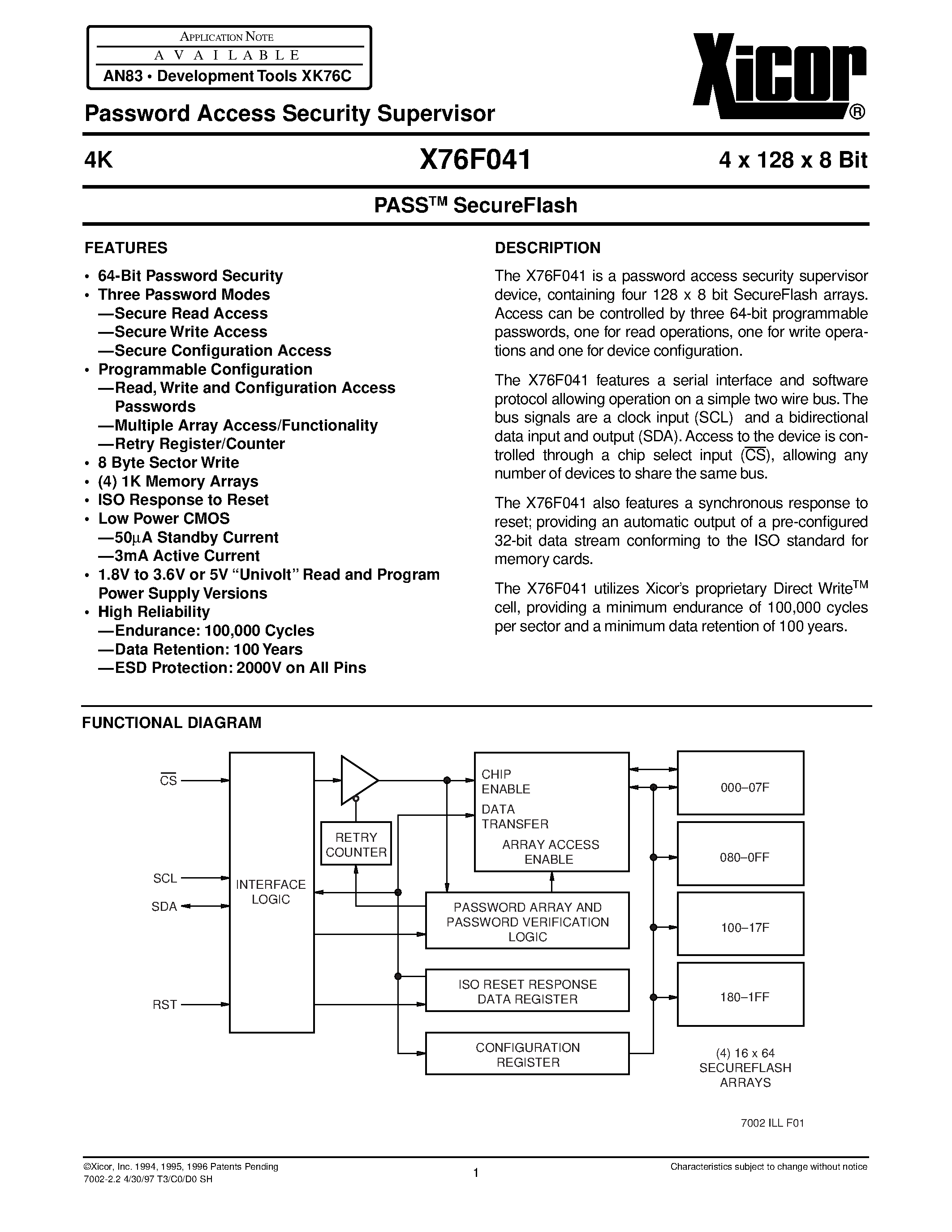 Datasheet X76F041P-3 - PASS TM SecureFlash page 1