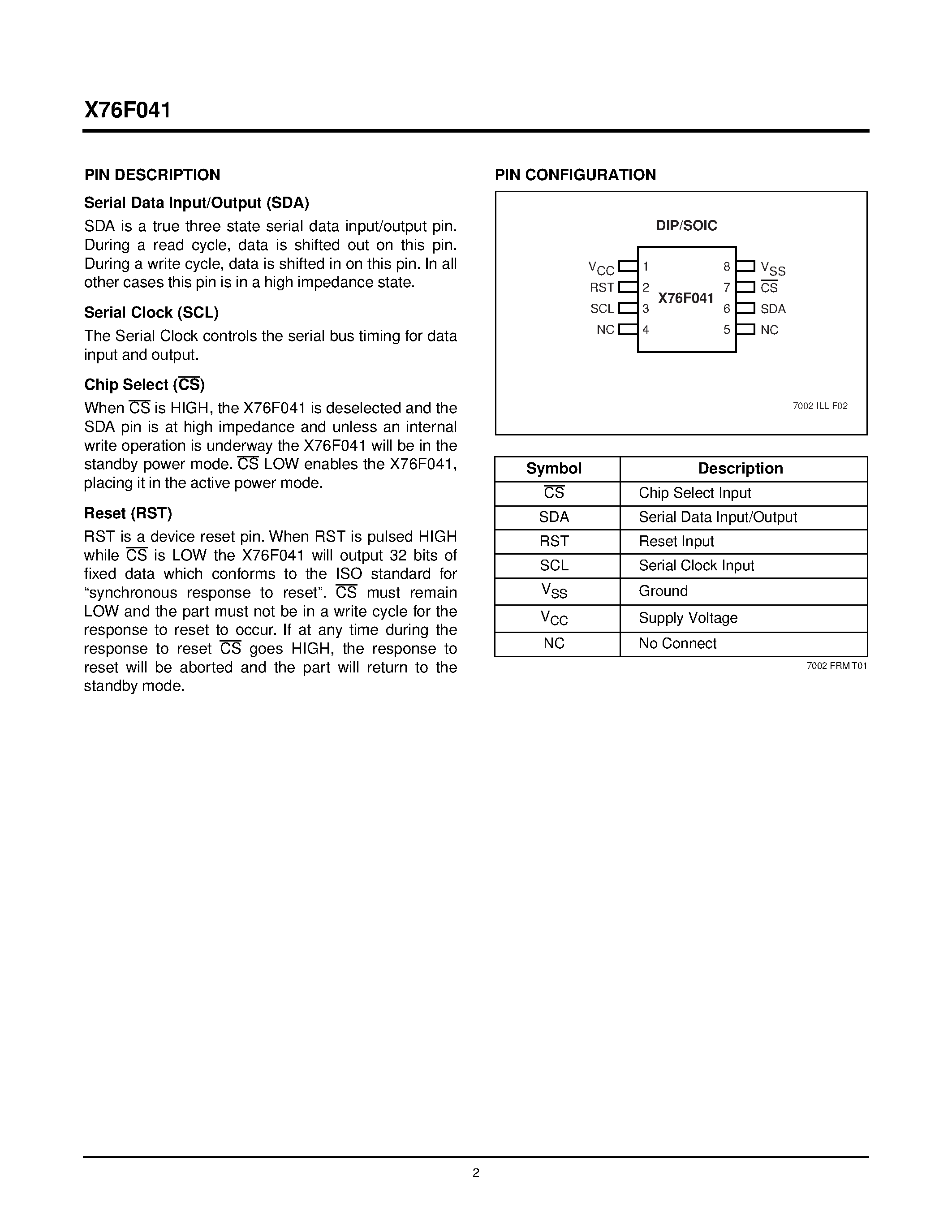 Datasheet X76F041W-3 - PASS TM SecureFlash page 2