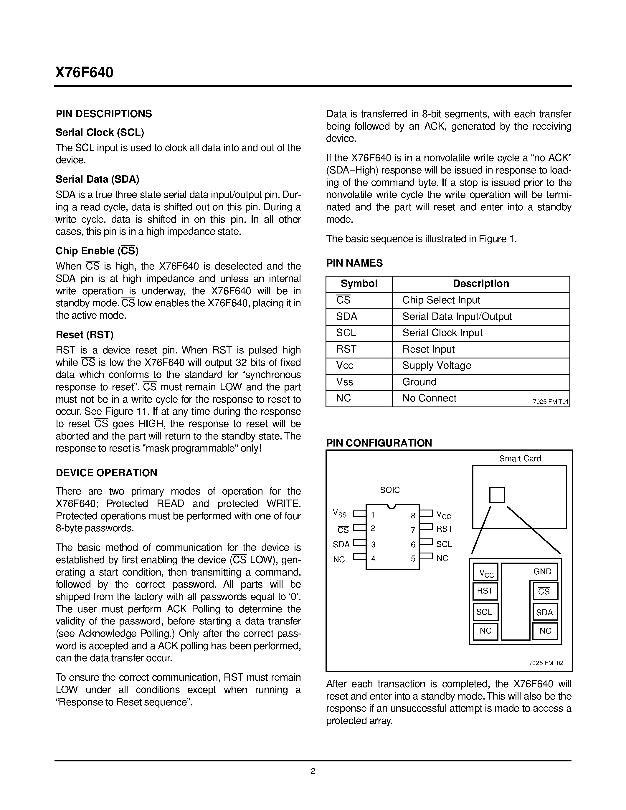 Даташит X76F640YE-2.7 - Secure SerialFlash страница 2
