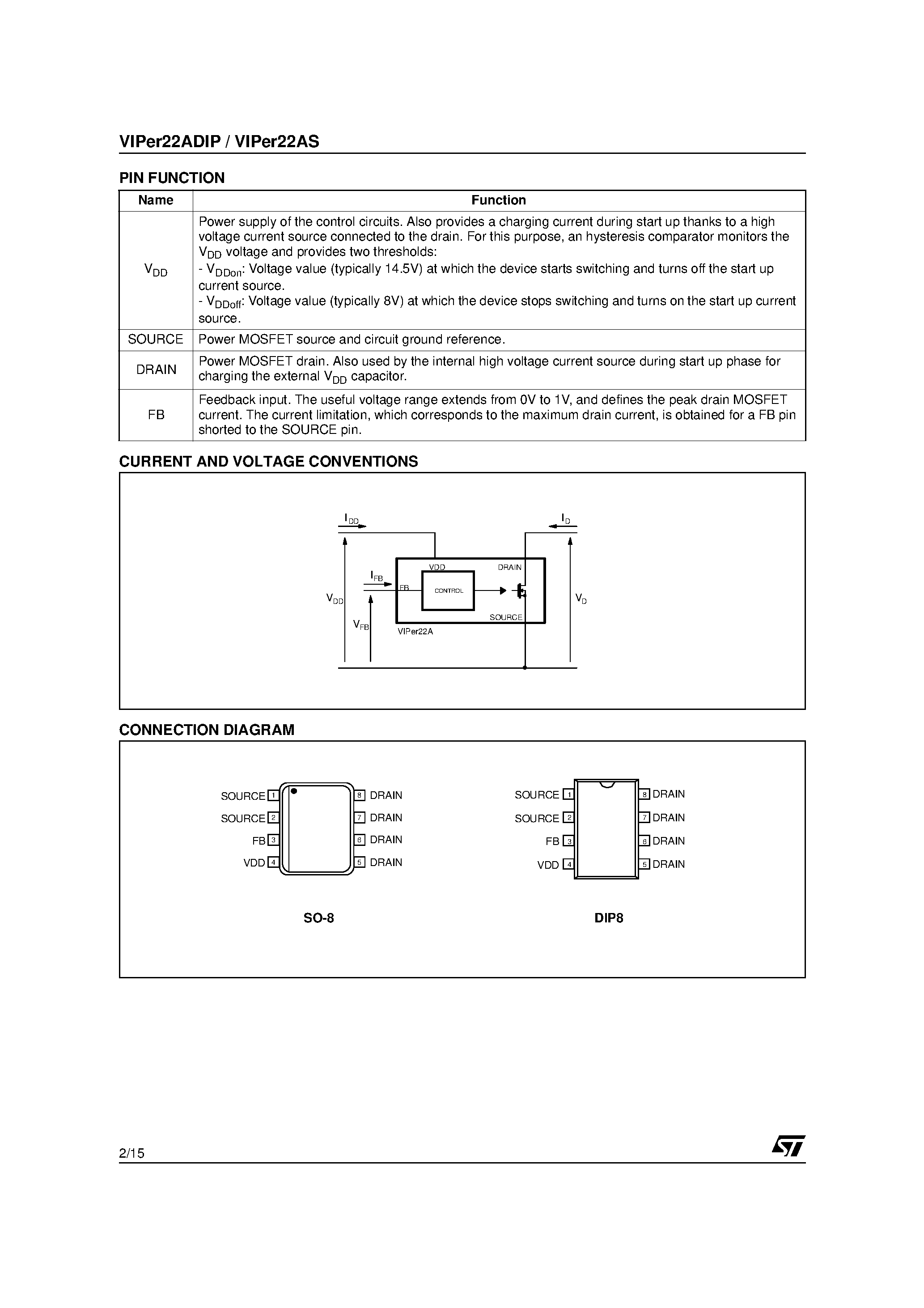 Datasheet VIPer22AS13TR page 2 Datasheet VIPer22AS13TR - LOW POWER OFF LINE SMPS PRIMARY SWITCHER page 2