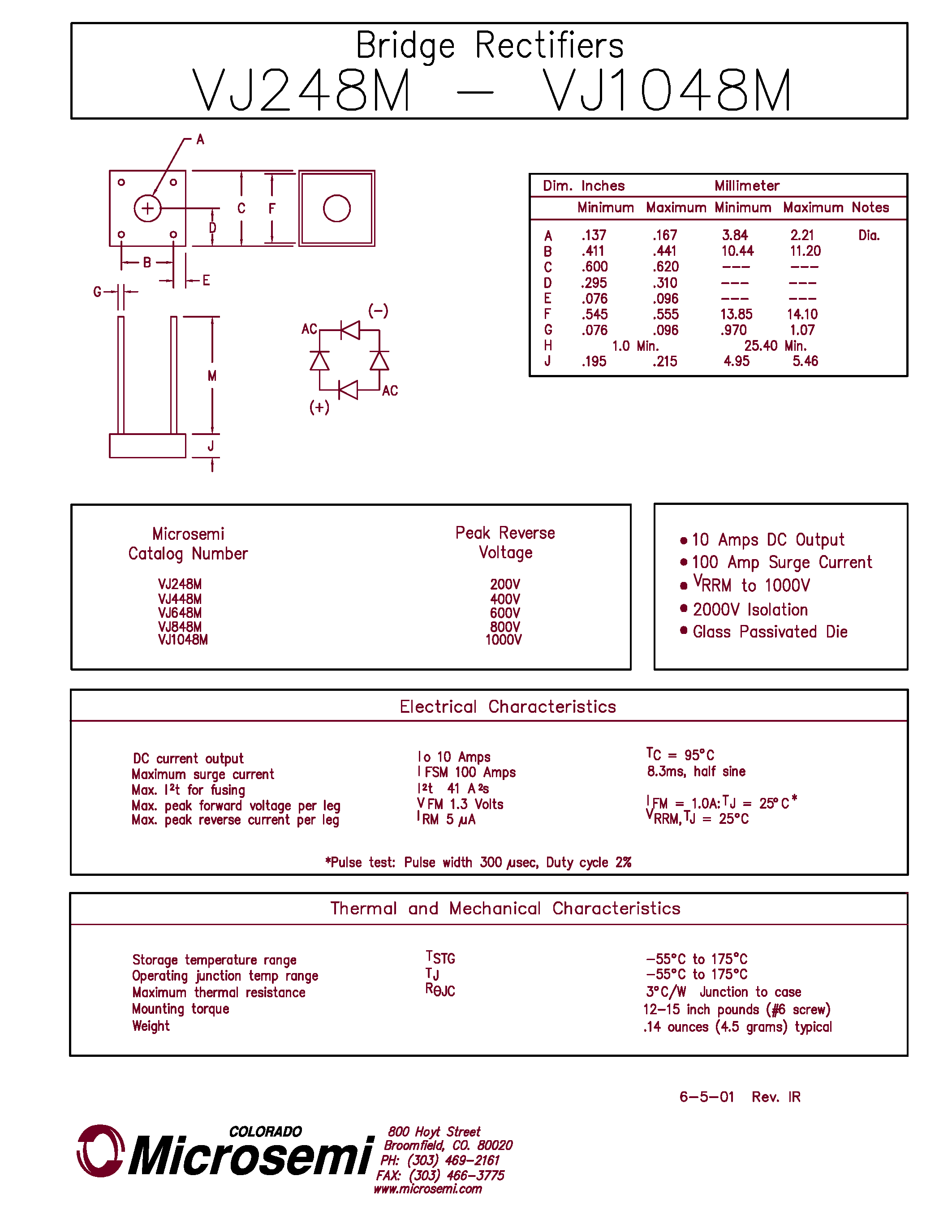 Datasheet VJ248M - Bridge Rectifiers page 1
