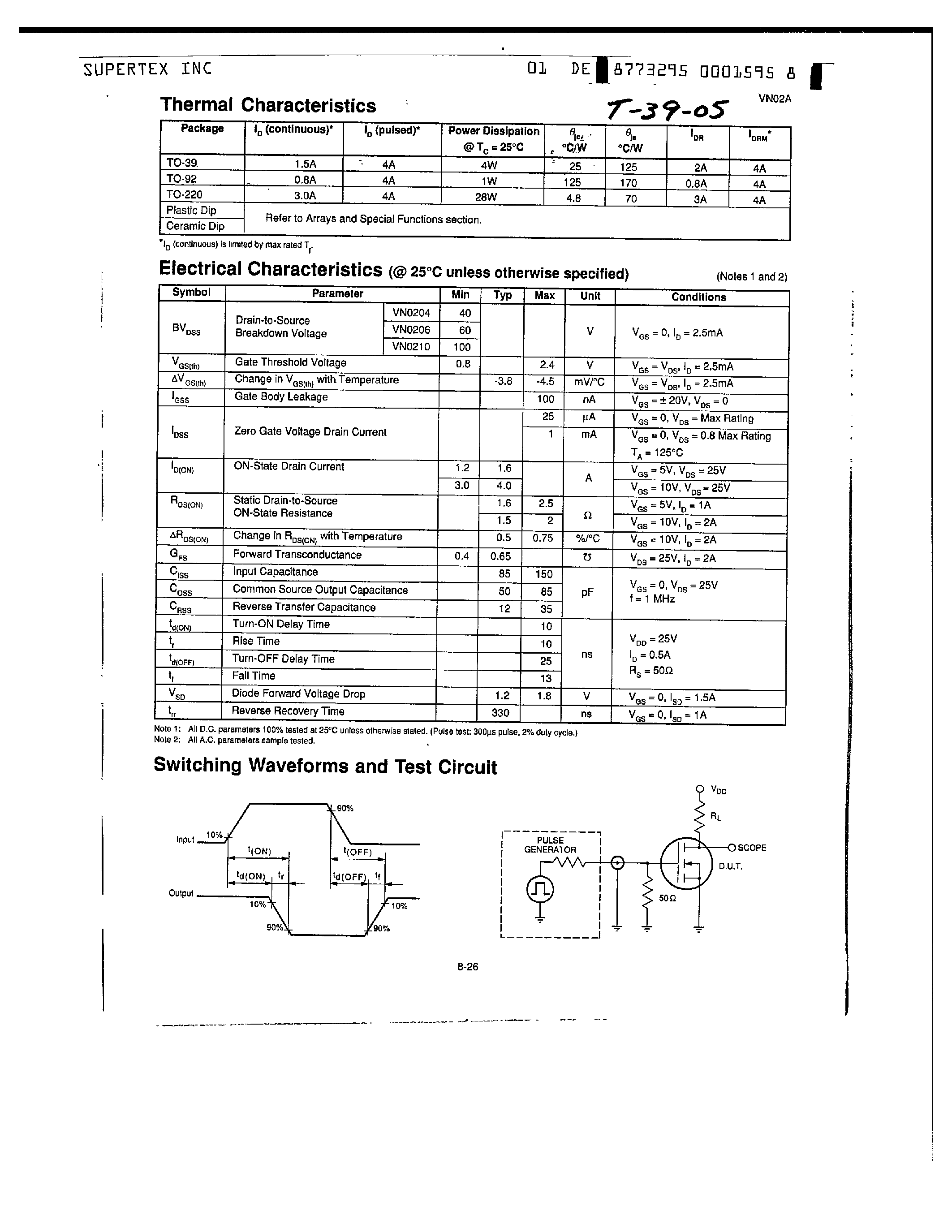 Datasheet VN0204N7 - N-Channel Enhancement-Mode Vertical DMOS Power FETs page 2