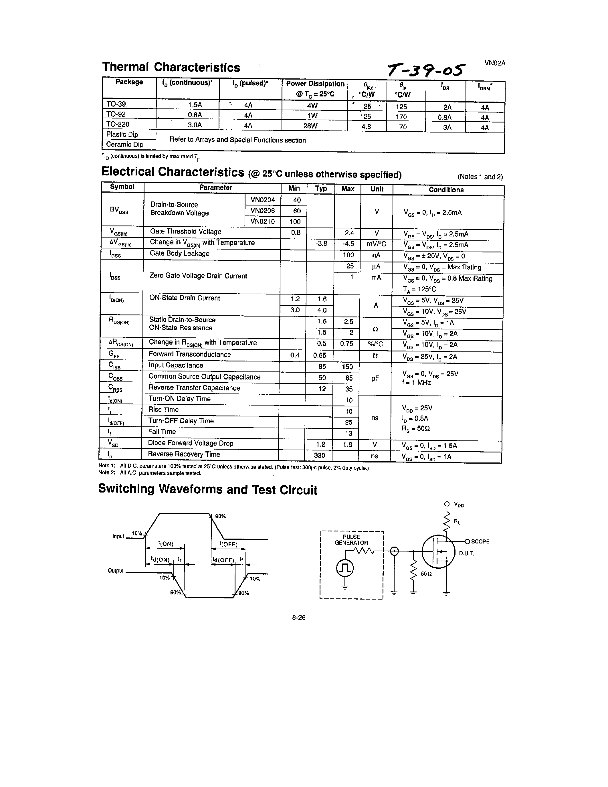 Datasheet VN02A - N-Channel Enhancement-Mode Vertical DMOS Power FETs page 2