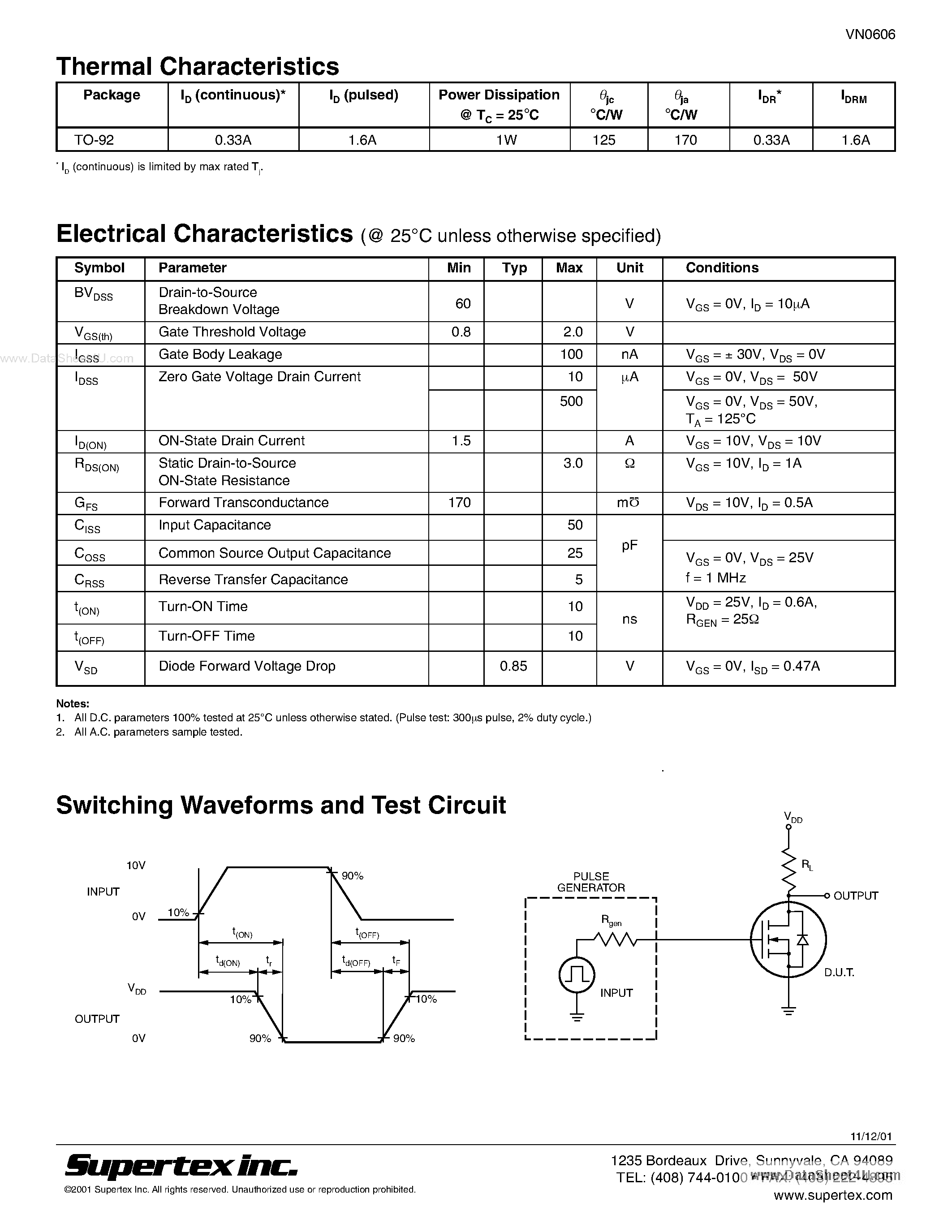 Datasheet VN0606L - N-Channel Enhancement-Mode Vertical DMOS FETs page 2