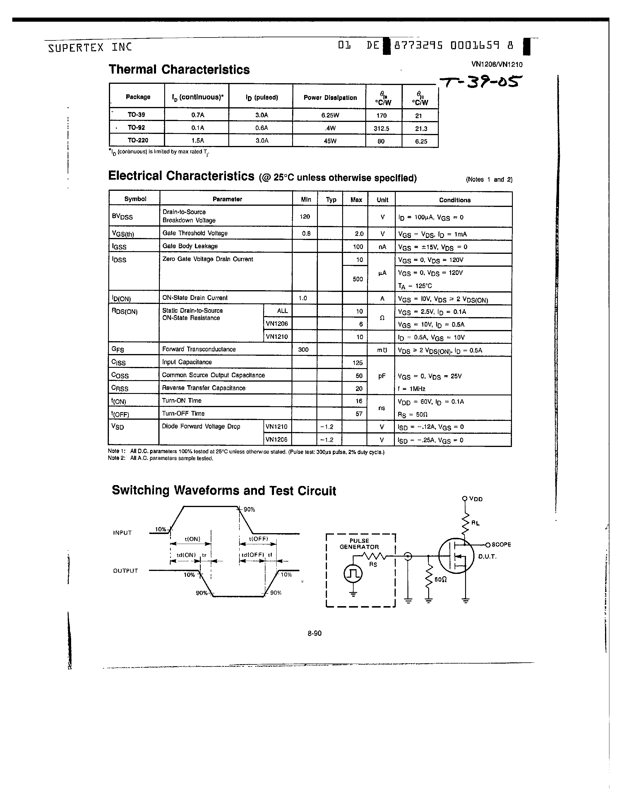 Datasheet VN1210D - N-Channel Enhancement-Mode Vertical DMOS Power FETs page 2