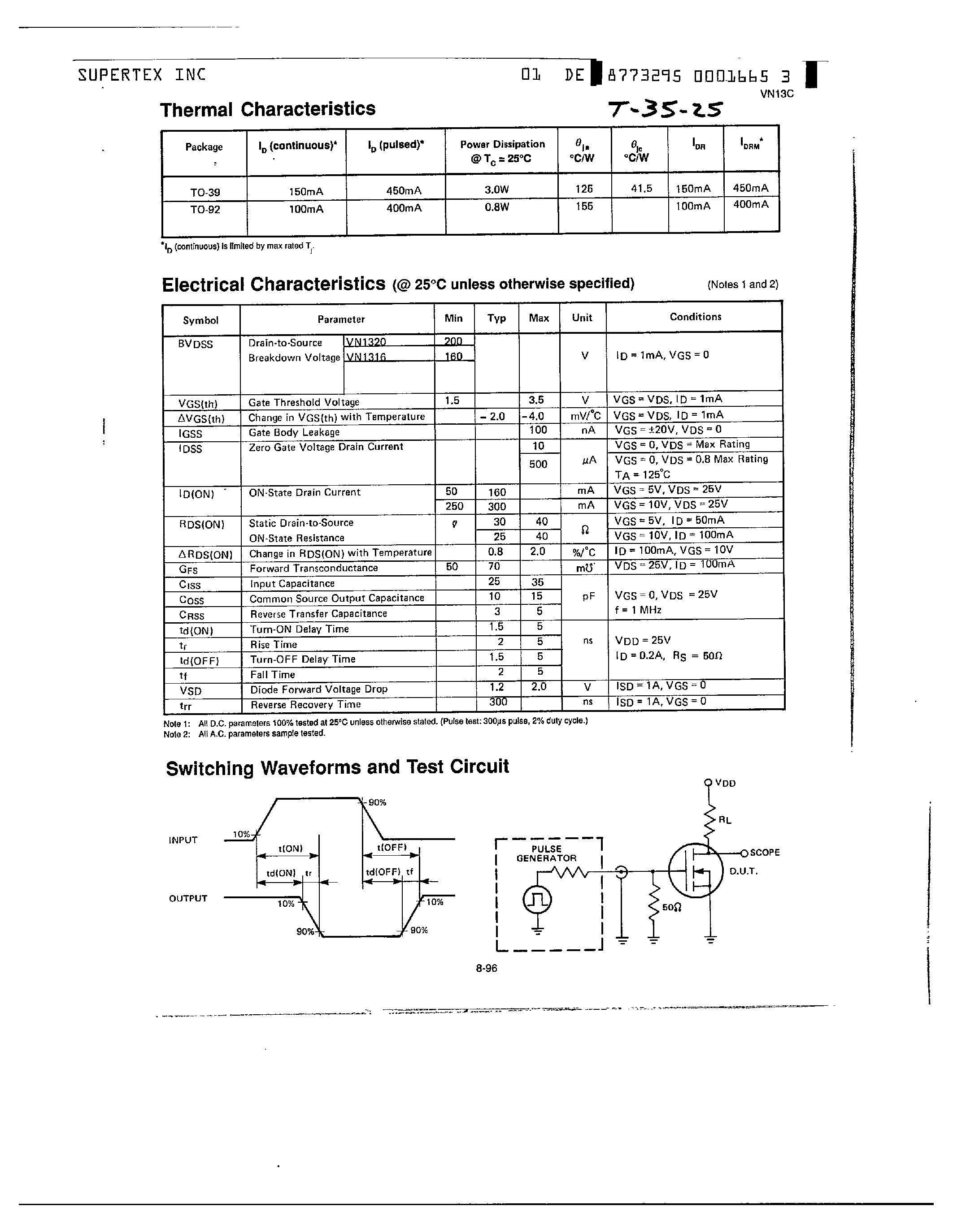 Datasheet VN1316N2 - N-Channel Enhancement-Mode Vertical DMOS Power FETs page 2