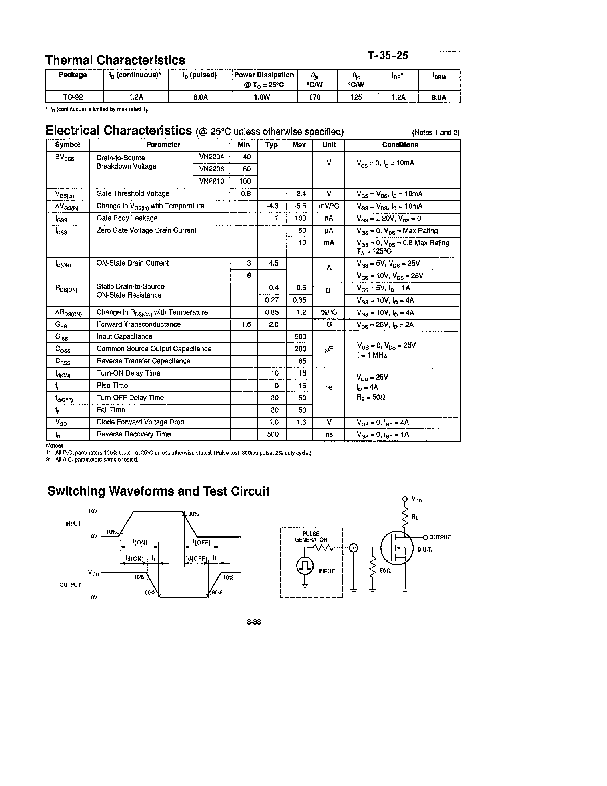 Datasheet VN2206N3 - N-Channel Enhancement-Mode Vertical DMOS FETs page 2