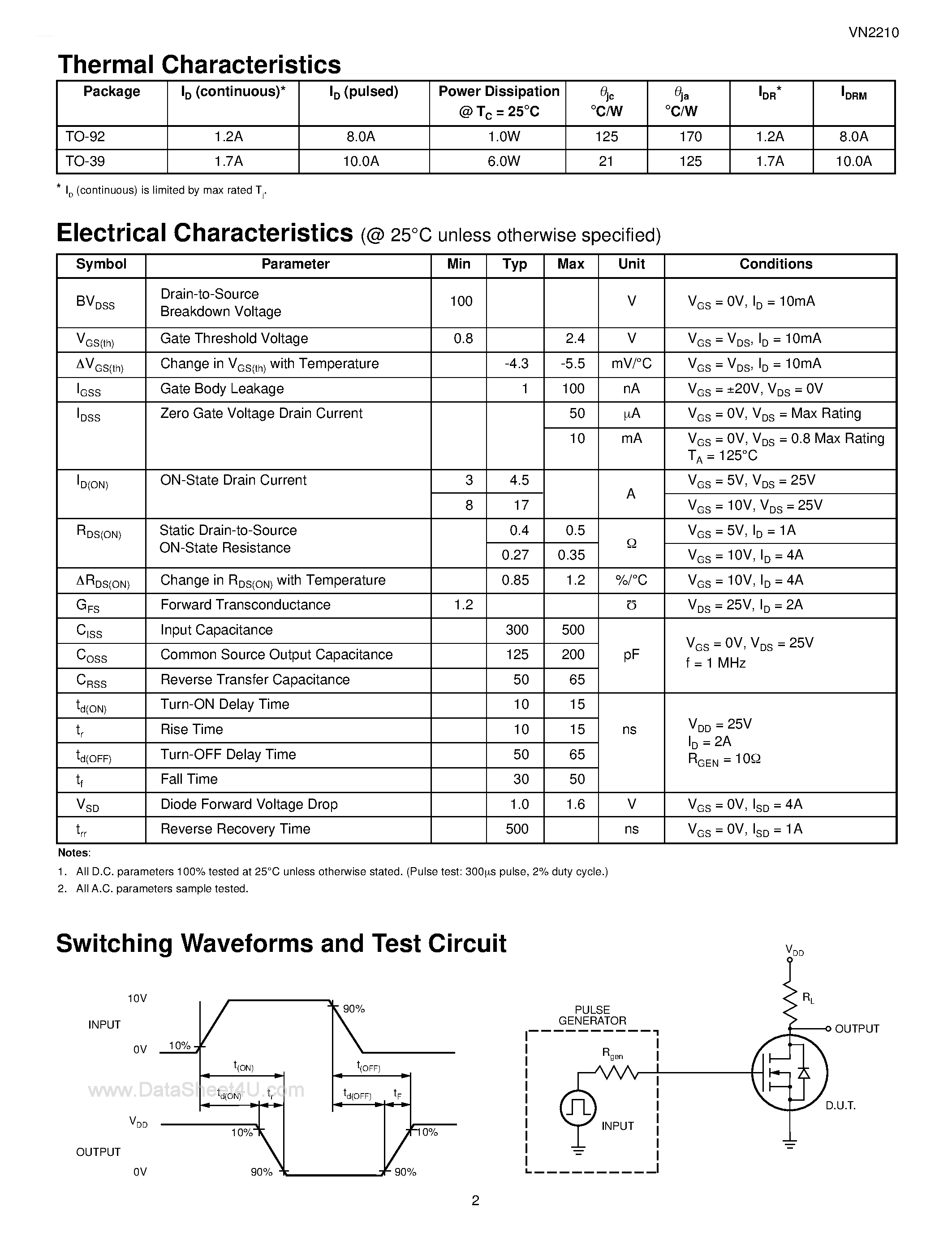 Datasheet VN2210ND - N-Channel Enhancement-Mode Vertical DMOS FETs page 2
