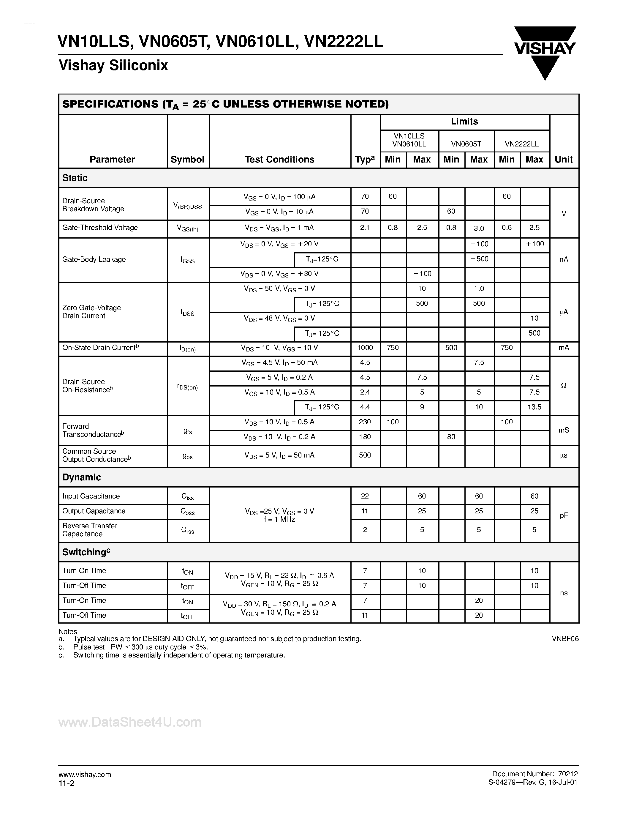 Datasheet VN2222LL - N-Channel 60-V (D-S) MOSFETs page 2