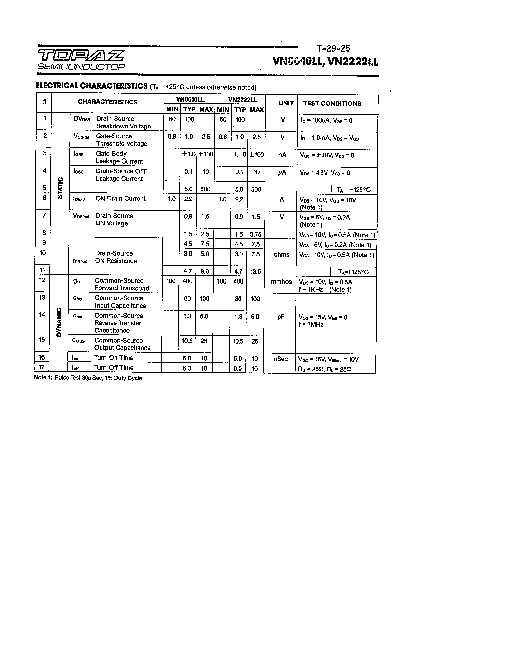 Datasheet VN2222LL - N CHANNEL ENHANCEMENT MODE D MOS POWER FETS page 2