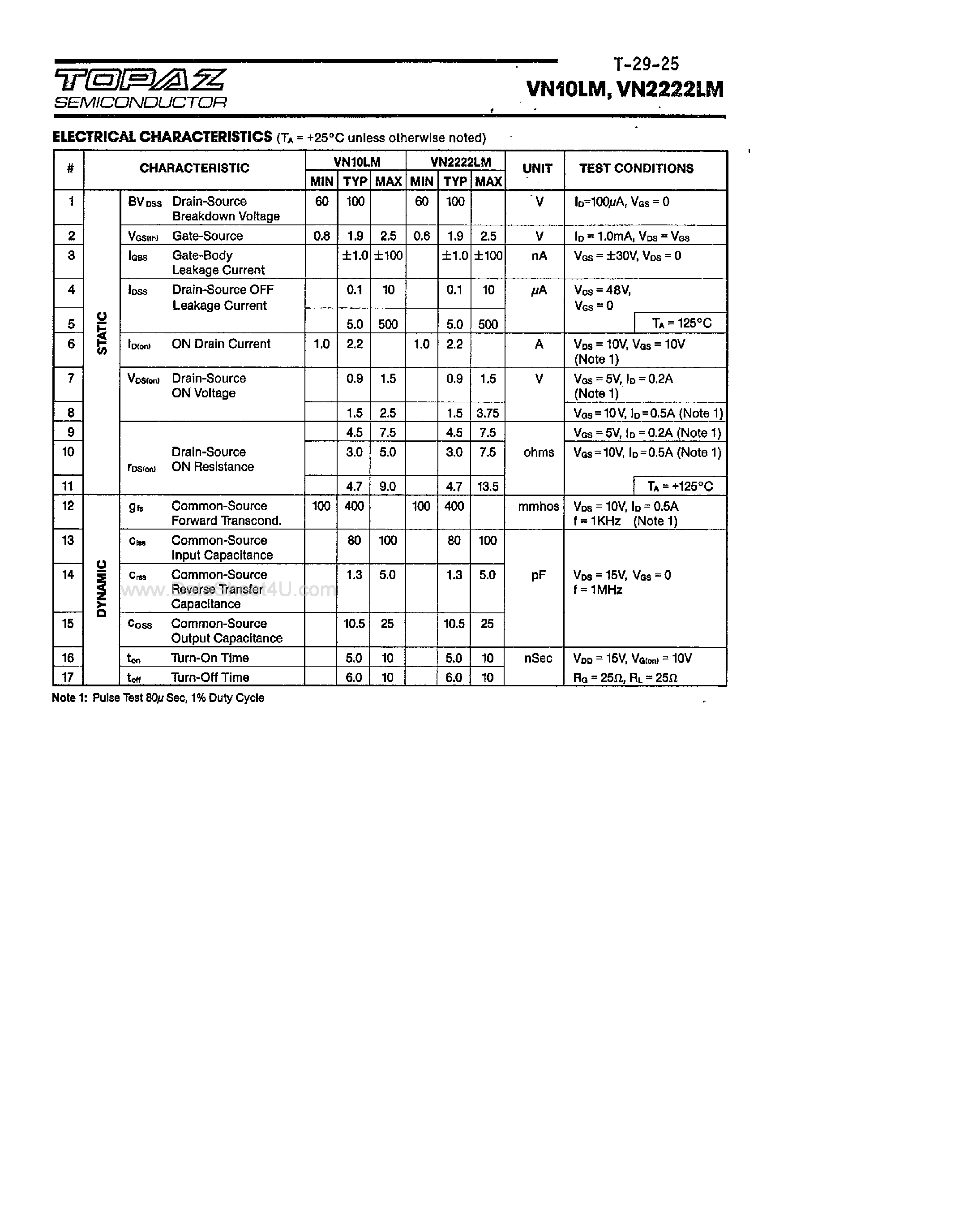 Datasheet VN2222LM - N CHANNEL ENHANCEMENT MODE D MOS POWER FETS page 2
