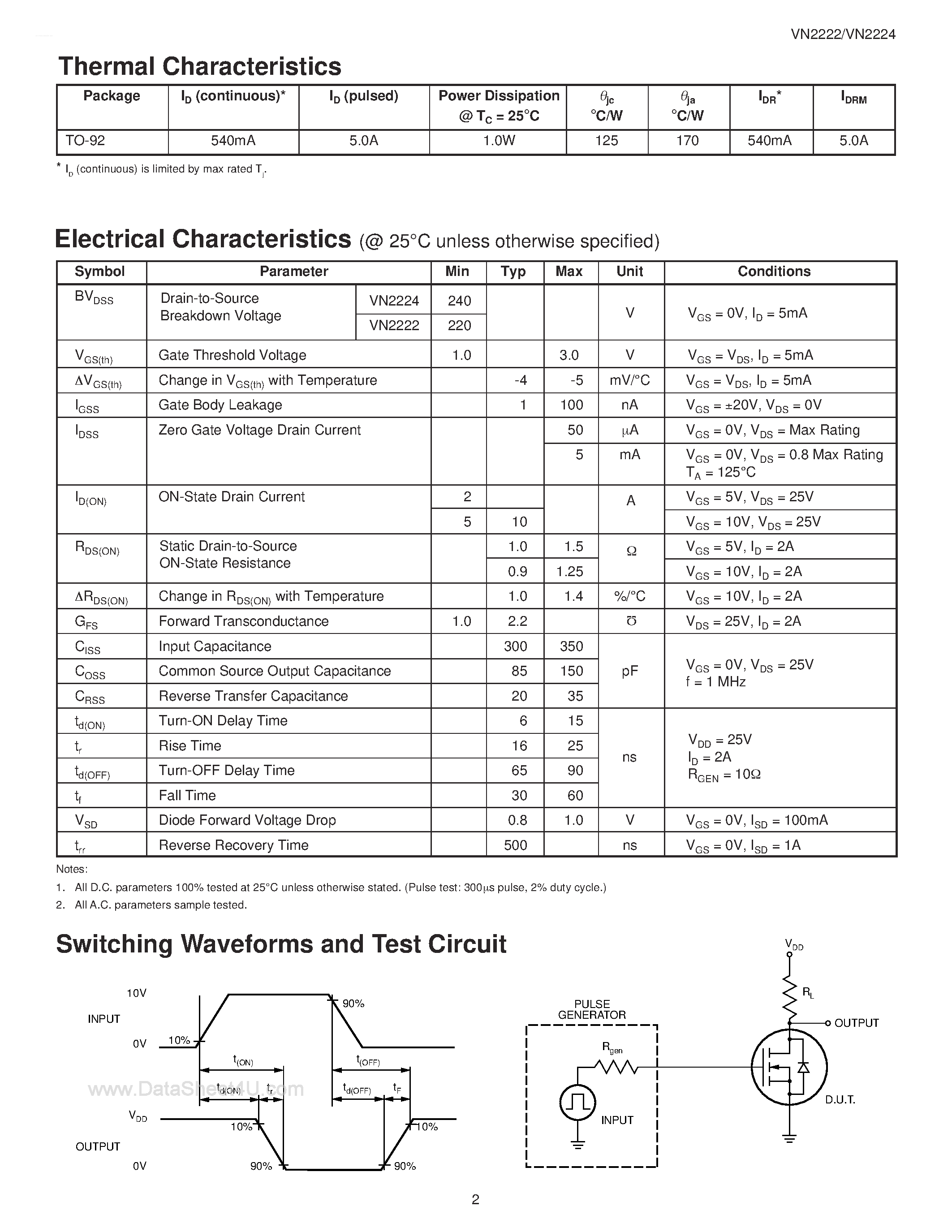 Datasheet VN2222NC - N-Channel Enhancement-Mode Vertical DMOS FETs page 2