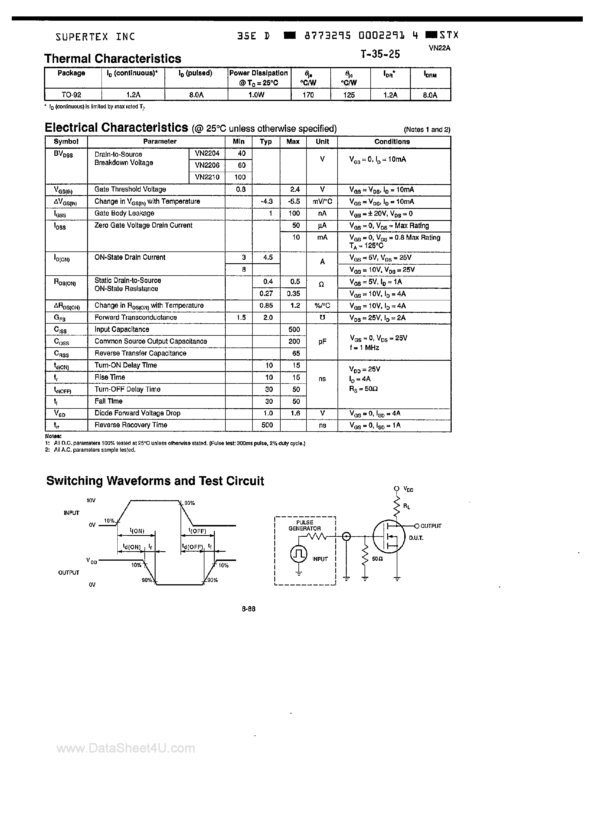 Datasheet VN22A - N-Channel Enhancement-Mode Vertical DMOS FETs page 2