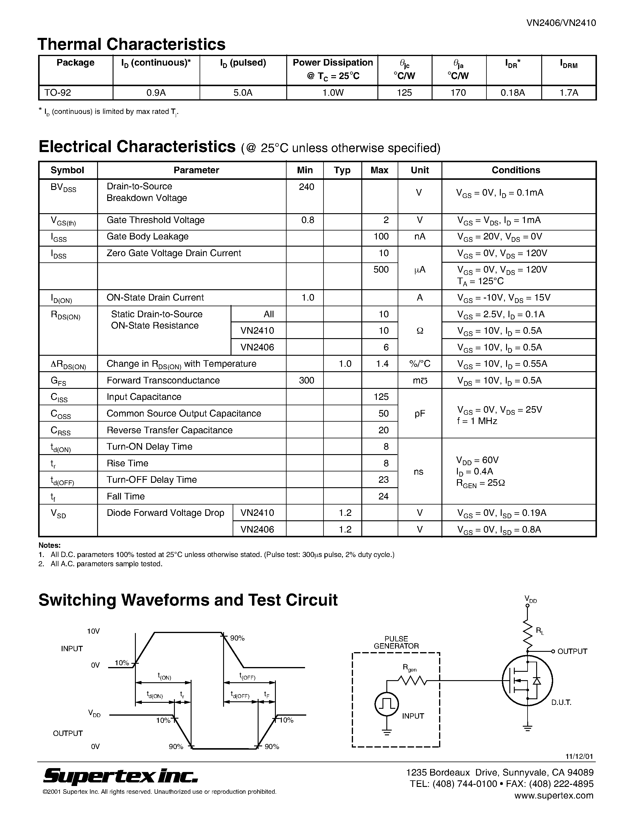 Datasheet VN2410L - N-Channel Enhancement-Mode Vertical DMOS FETs page 2