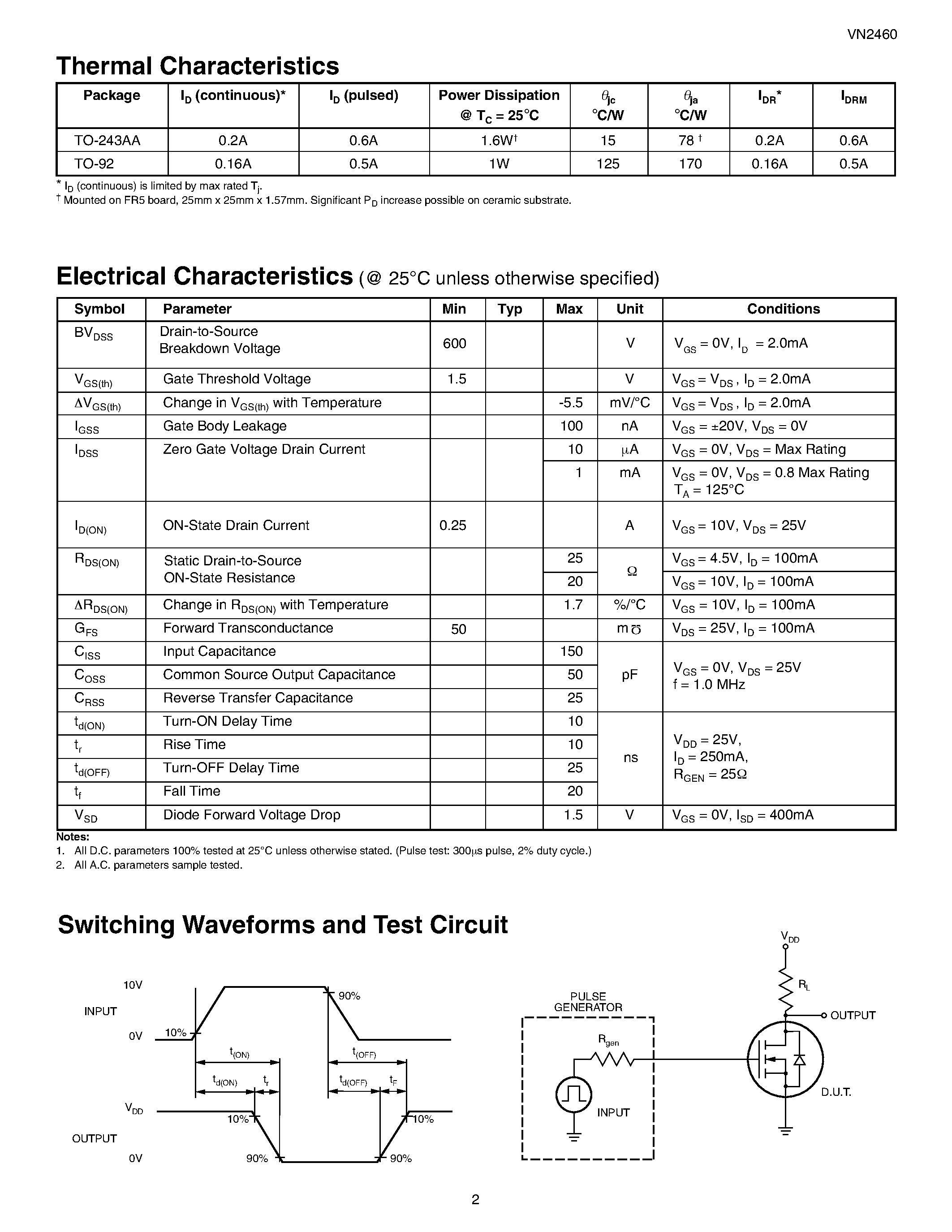 Datasheet VN2460 - N-Channel Enhancement-Mode Vertical DMOS FETs page 2