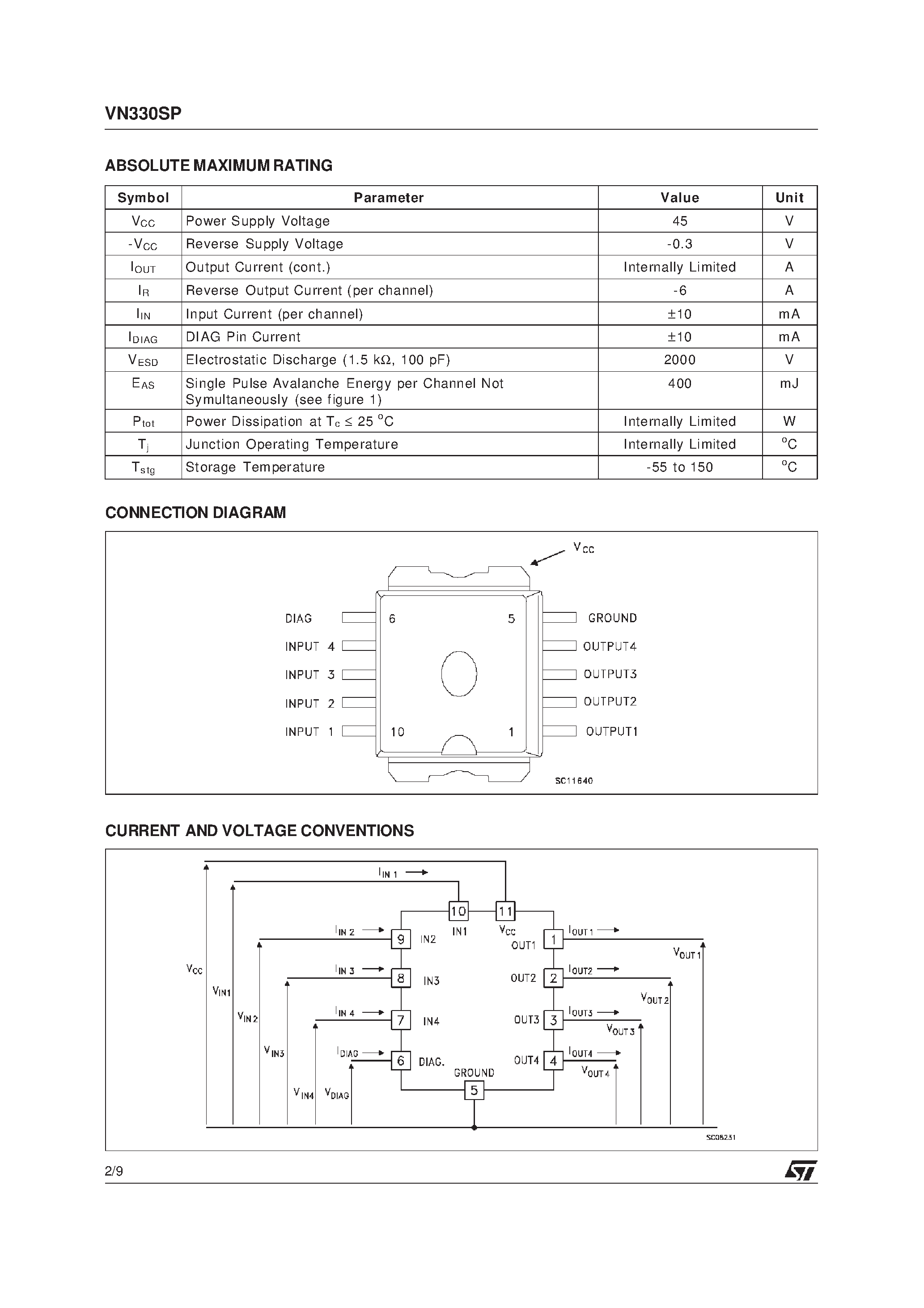 Даташит на микросхему VN330SP страница 2 Даташит VN330SP - QUAD HIGH SIDE SMART POWER SOLID STATE RELAY страница 2