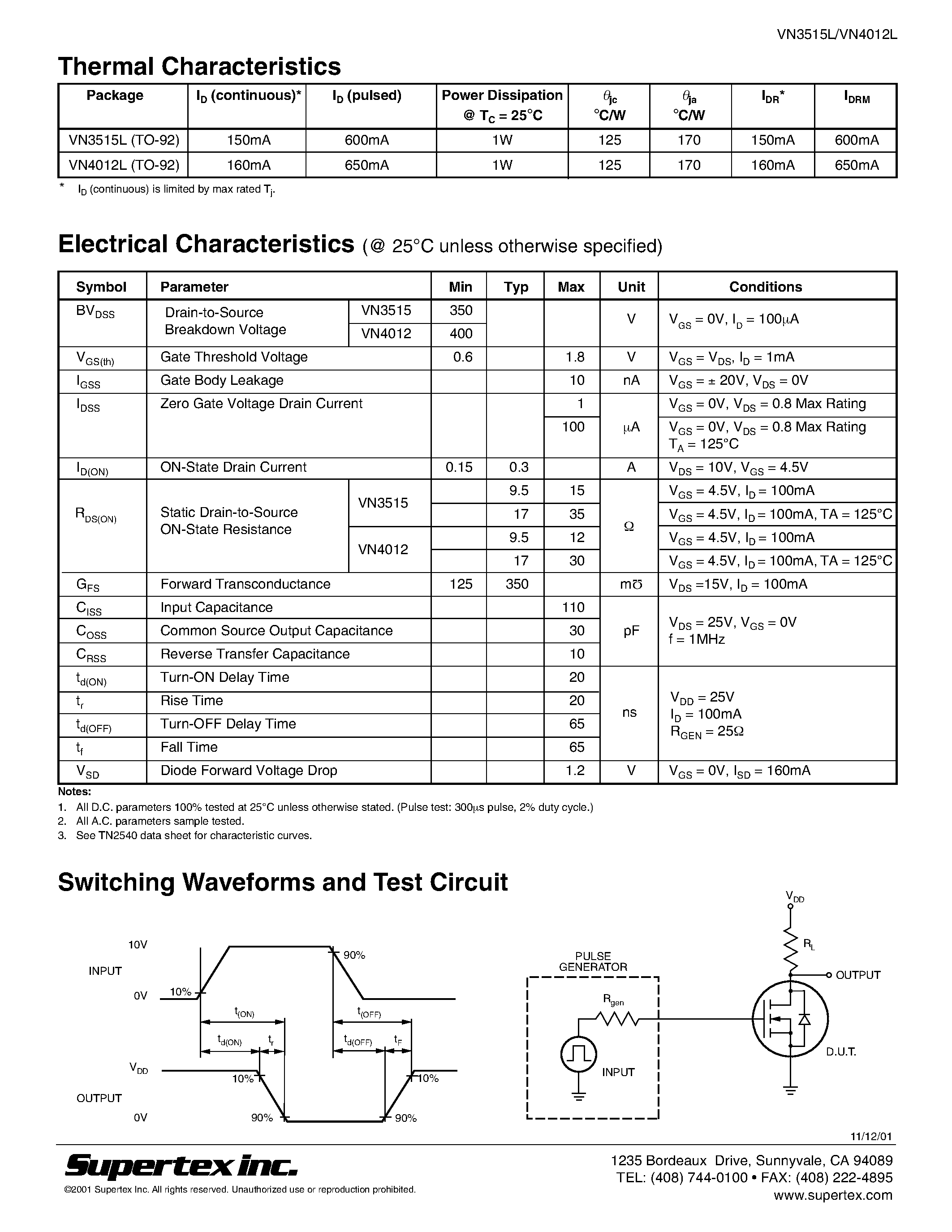 Datasheet VN4012L - N-Channel Enhancement-Mode Vertical DMOS FETs page 2