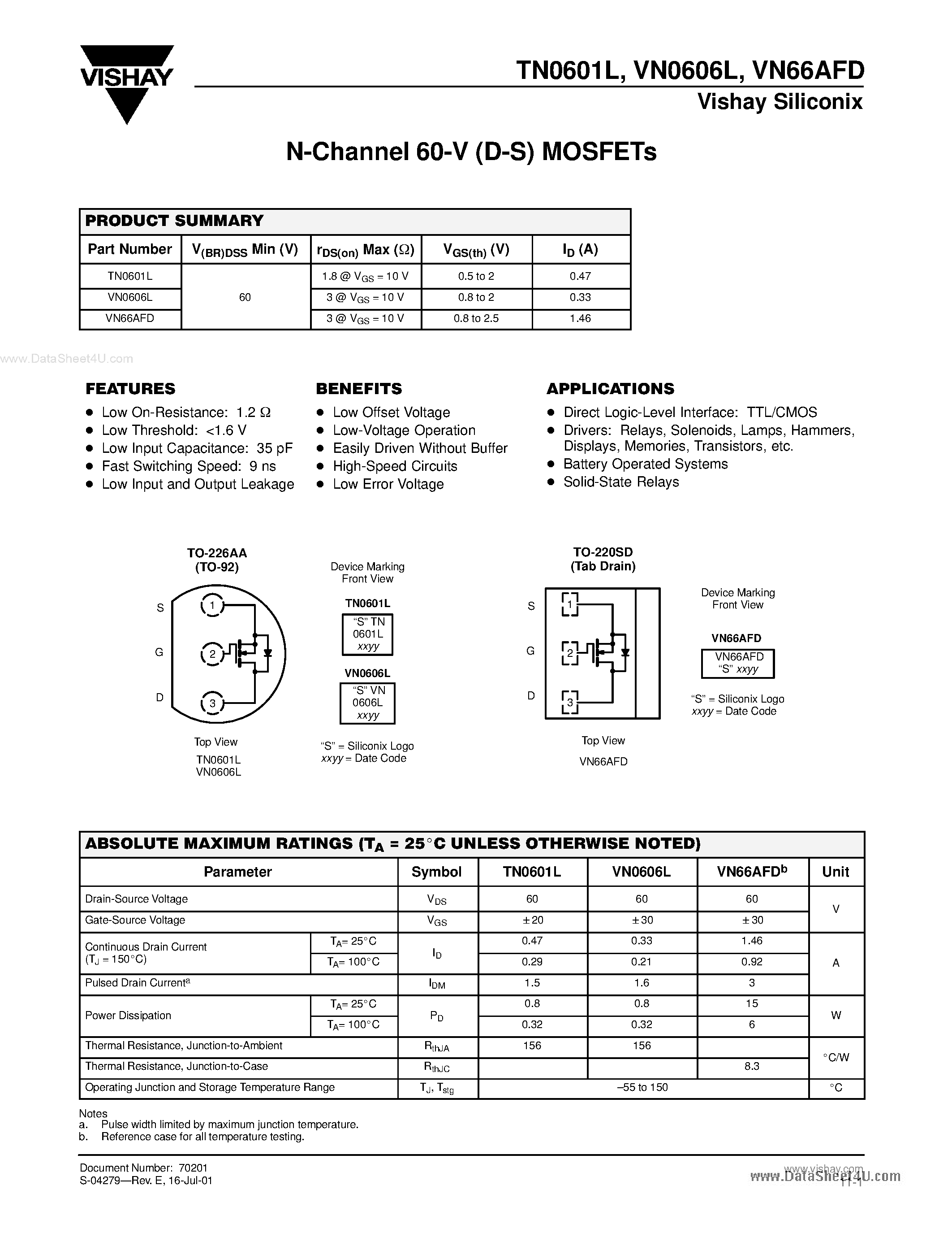 Datasheet VN66AFD page 1 Datasheet VN66AFD - N-Channel 60-V (D-S) MOSFETs page 1
