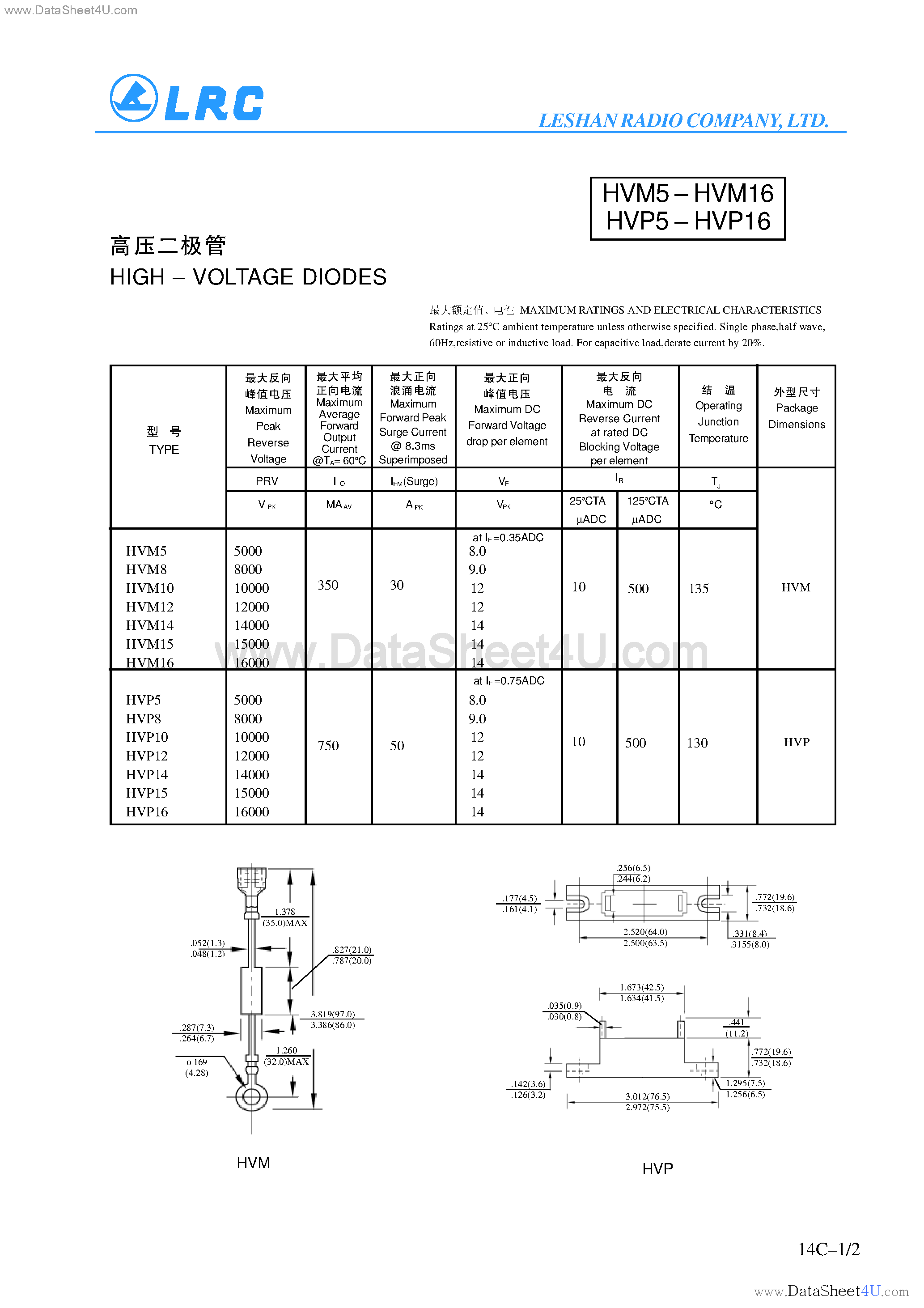 Datasheet VP12 - HIGH-VOLTAGE DIODES page 1