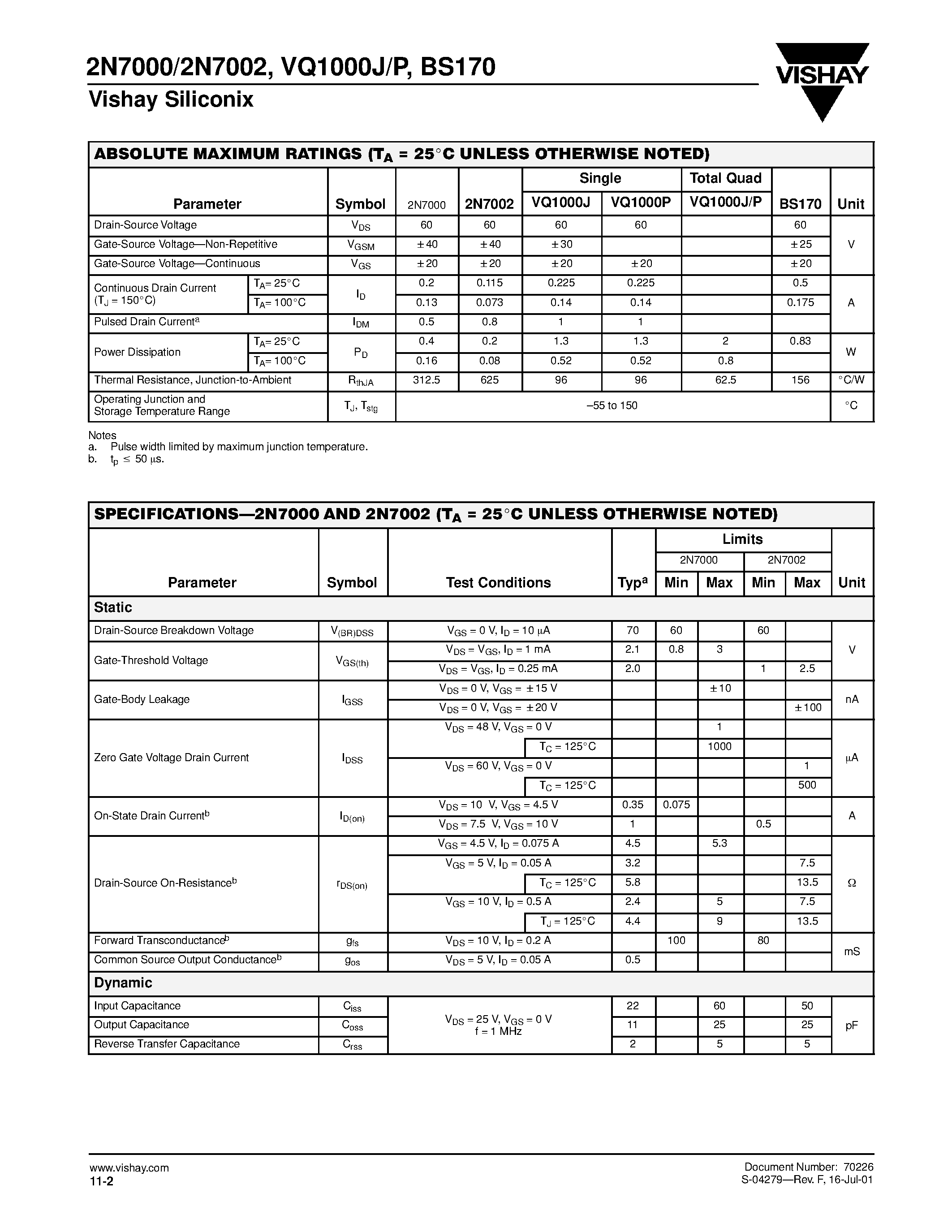 Datasheet VQ1000P - N-Channel 60-V (D-S) MOSFET page 2